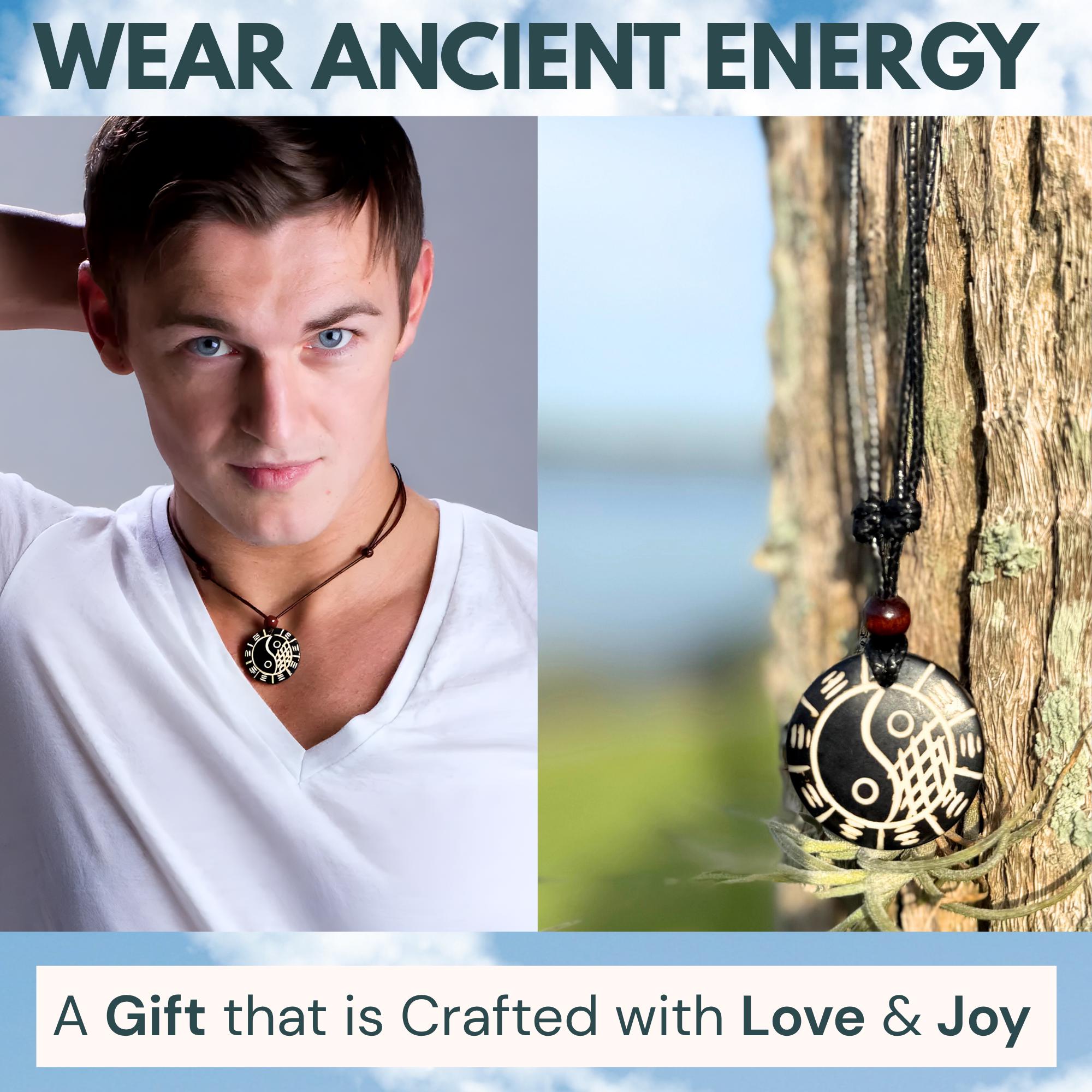 Yak Bone Yin Yang Ba Gua Necklace: Tibetan Feng Shui Amulet