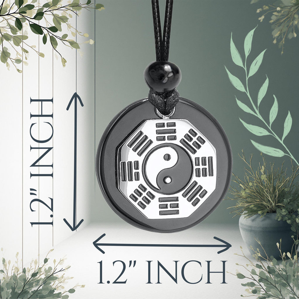 Black Agate Yin Yang Amulet Necklace – Feng Shui BaGua Spiritual Protection Talisman Jewelry
