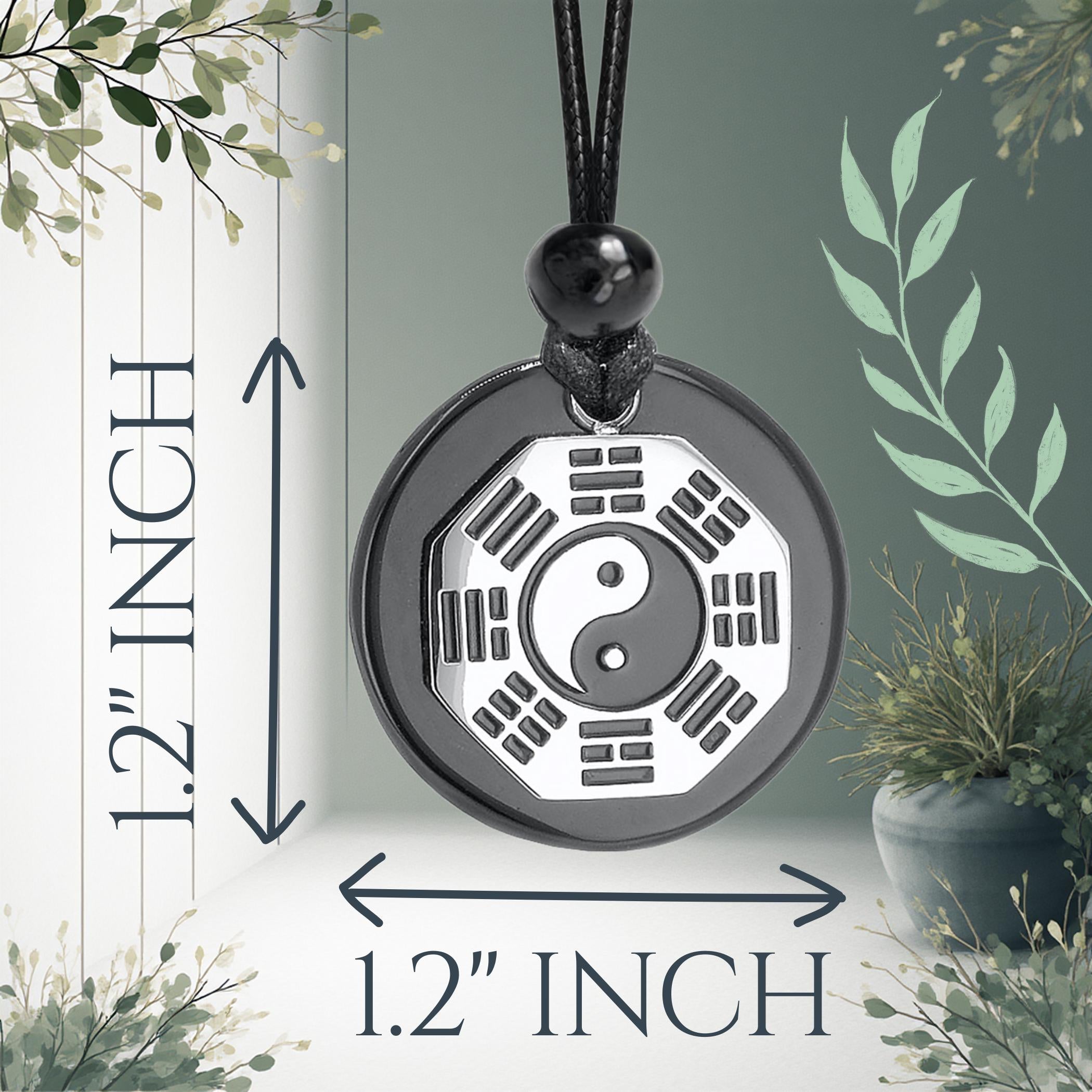 Black Agate Yin Yang Amulet Necklace – Feng Shui BaGua Spiritual Protection Talisman Jewelry