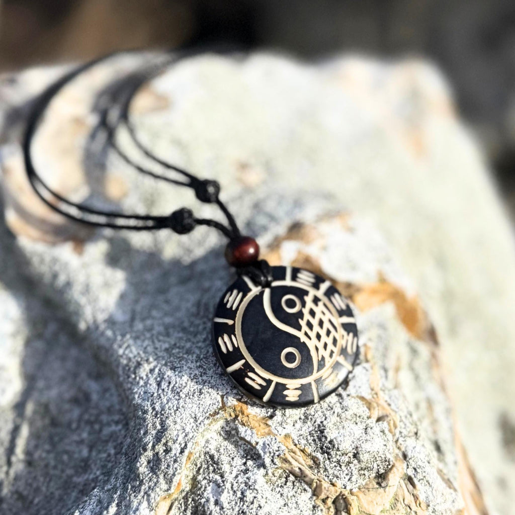 Yak Bone Yin Yang Ba Gua Necklace: Tibetan Feng Shui Amulet