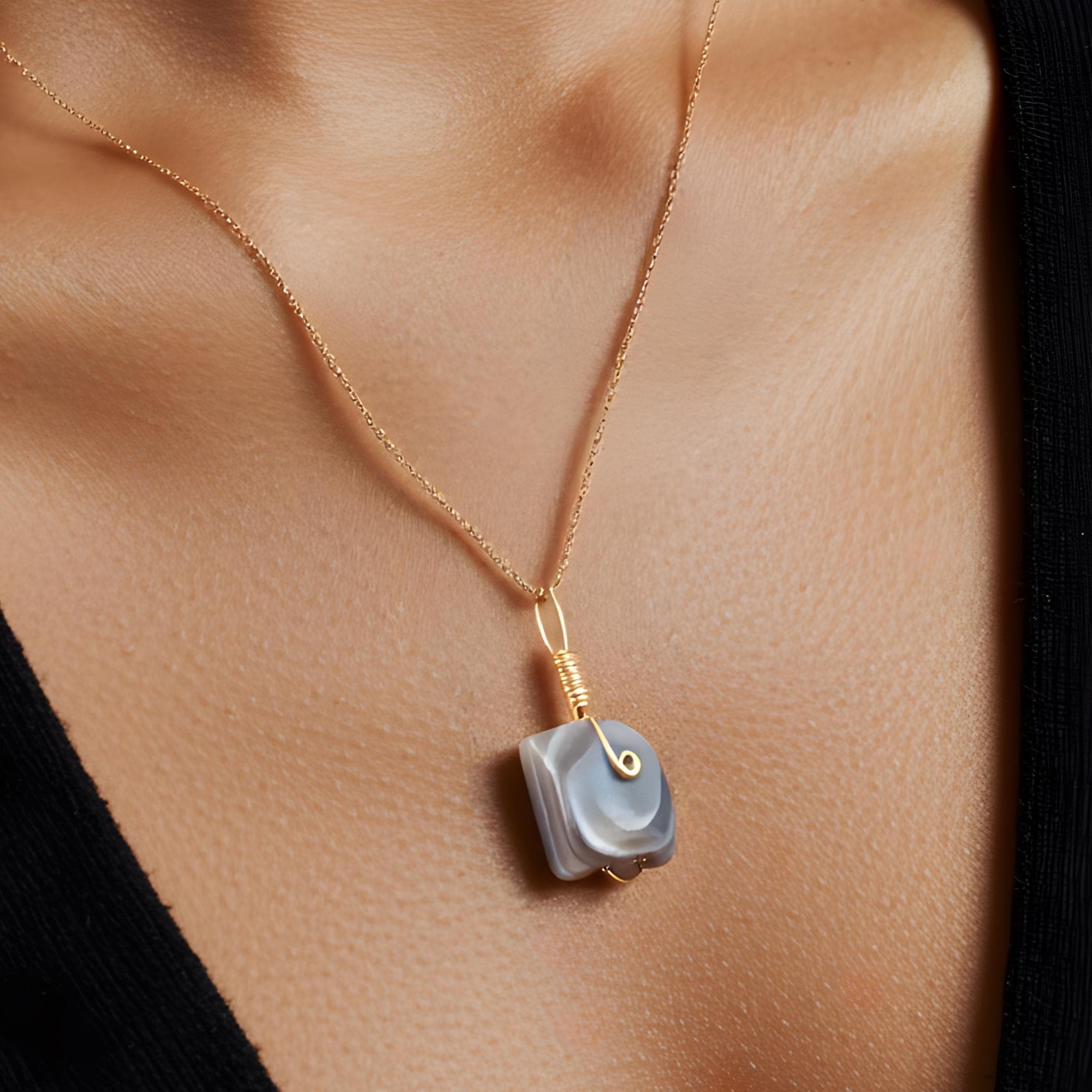 Eye Agate Necklace - Gold Tone Evil Eye Protection Amulet