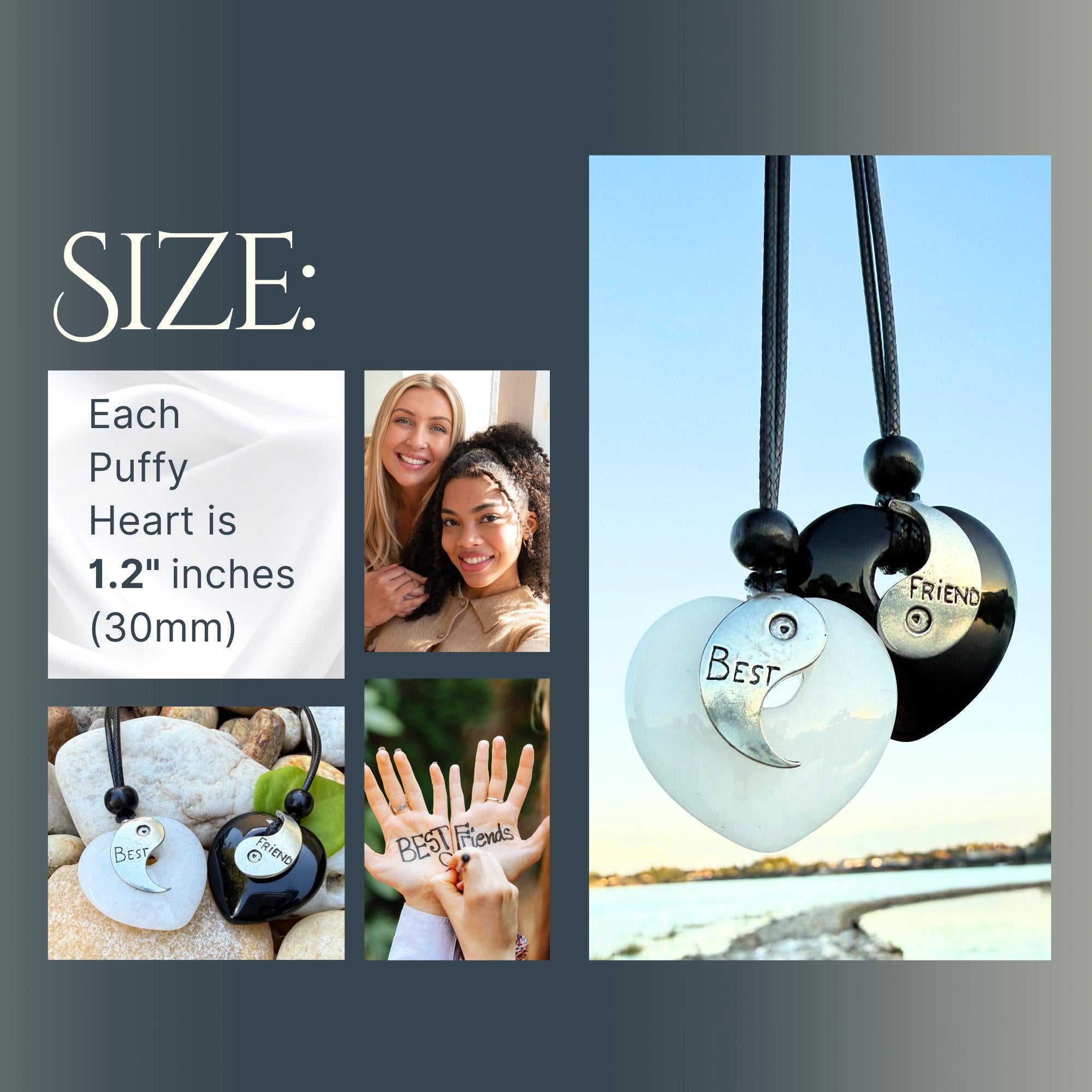 Yin Yang Heart Necklace Set – White Quartz & Black Agate Friendship Amulets