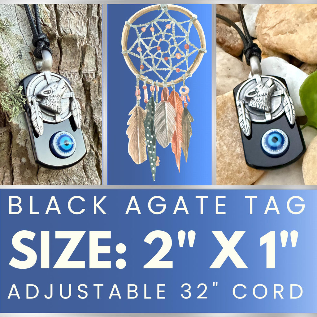 Black Agate Wolf Dreamcatcher Necklace – Evil Eye Protection Amulet