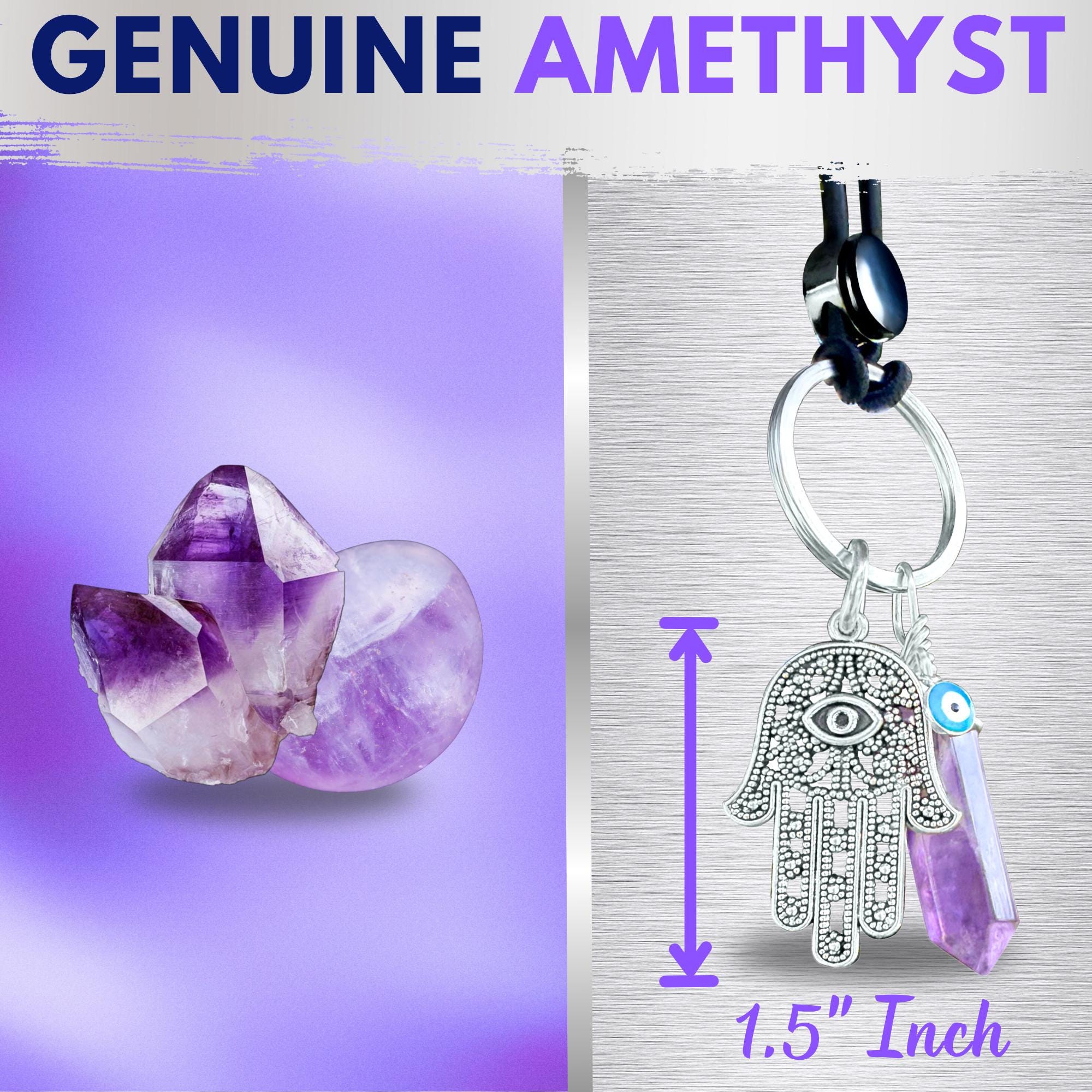 Amethyst Hamsa Hand Keychain – Evil Eye Protection Amulet - Car Hanging Ornament