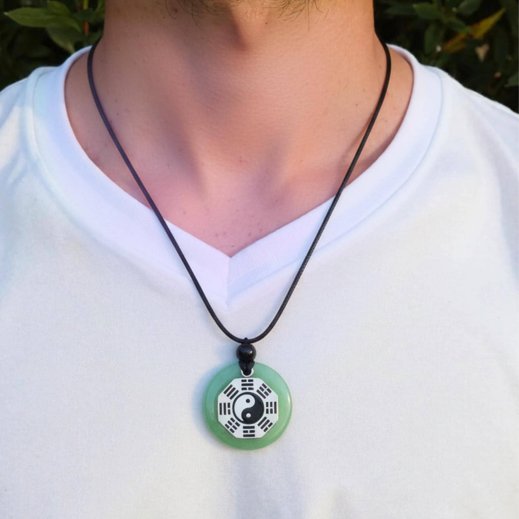 Green Quartz Yin Yang Necklace – Feng Shui BaGua Money Talisman Jewelry