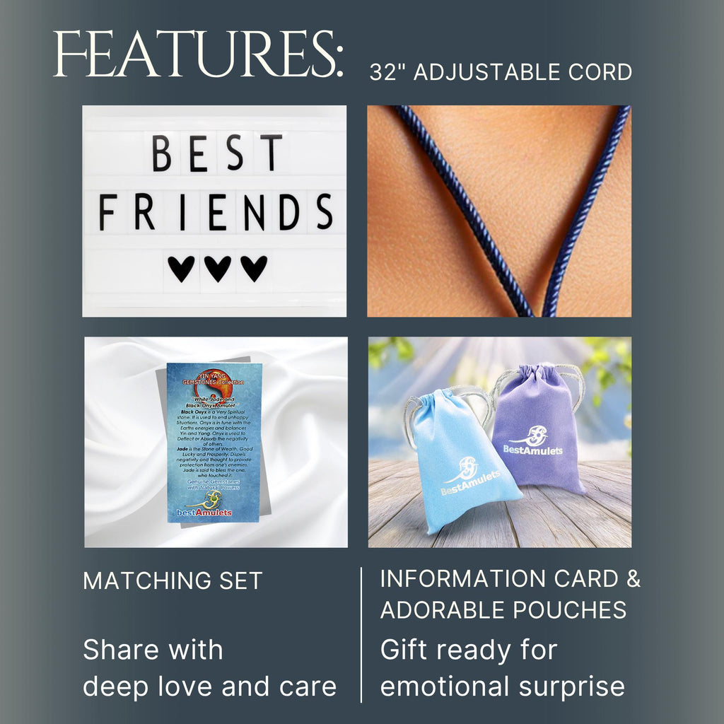 Yin Yang Heart Necklace Set – White Quartz & Black Agate Friendship Amulets