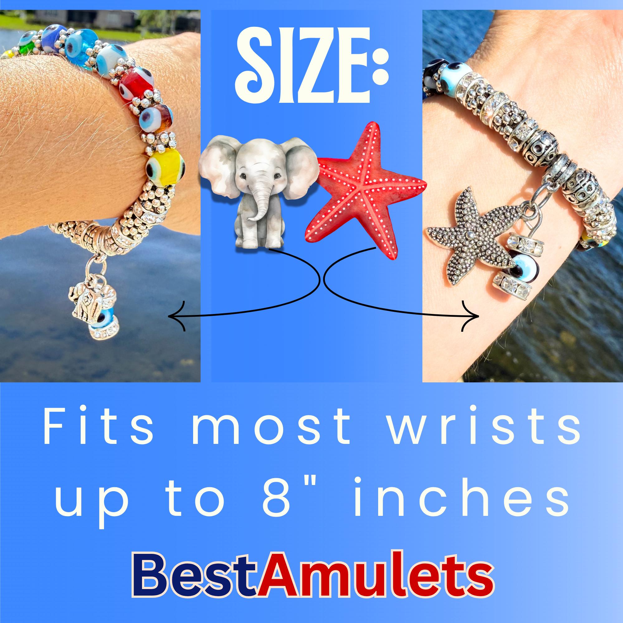 Evil Eye Charm Bracelet – Elephant or Starfish Amulet - Spiritual Protection Jewelry