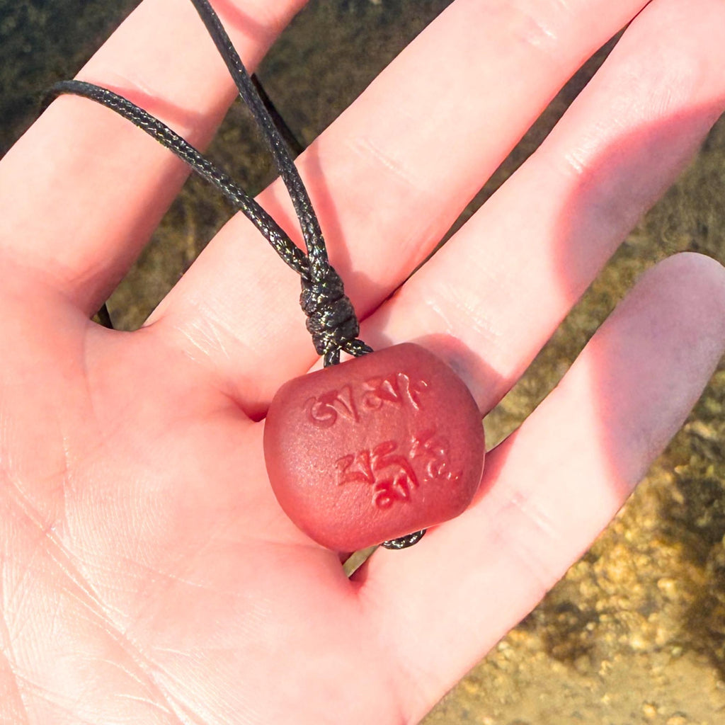 Carnelian Om Mani Padme Hum Mantra Necklace: Tibetan Prayer Bead
