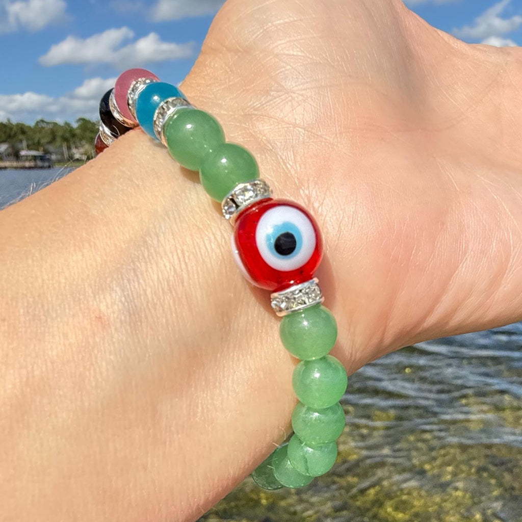 Green Quartz Money Talisman Bracelet – Tiger Eye and Evil Eye Amulet