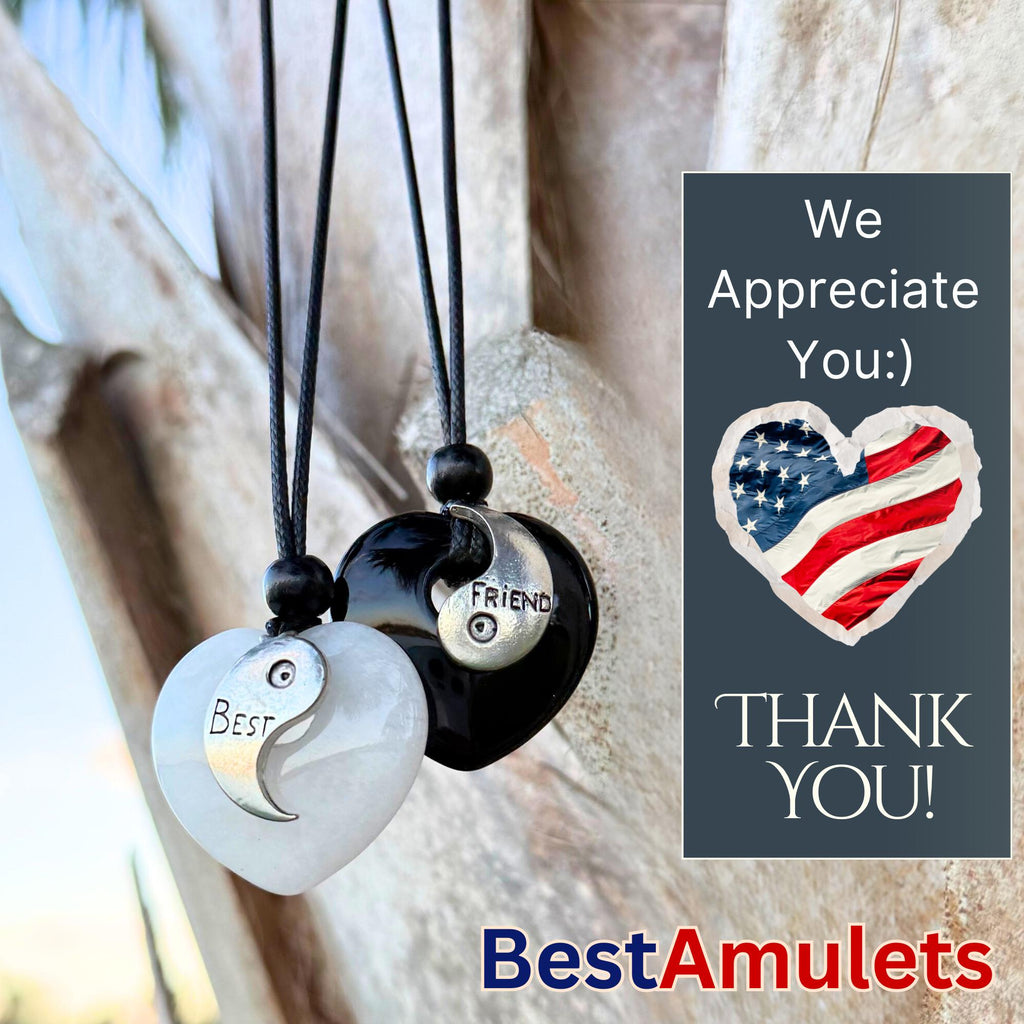 Yin Yang Heart Necklace Set – White Quartz & Black Agate Friendship Amulets