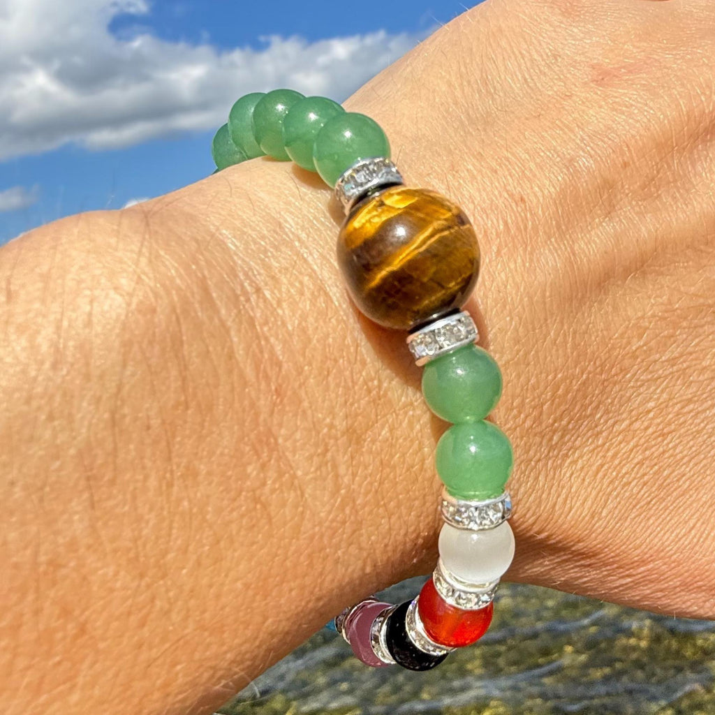 Green Quartz Money Talisman Bracelet – Tiger Eye and Evil Eye Amulet
