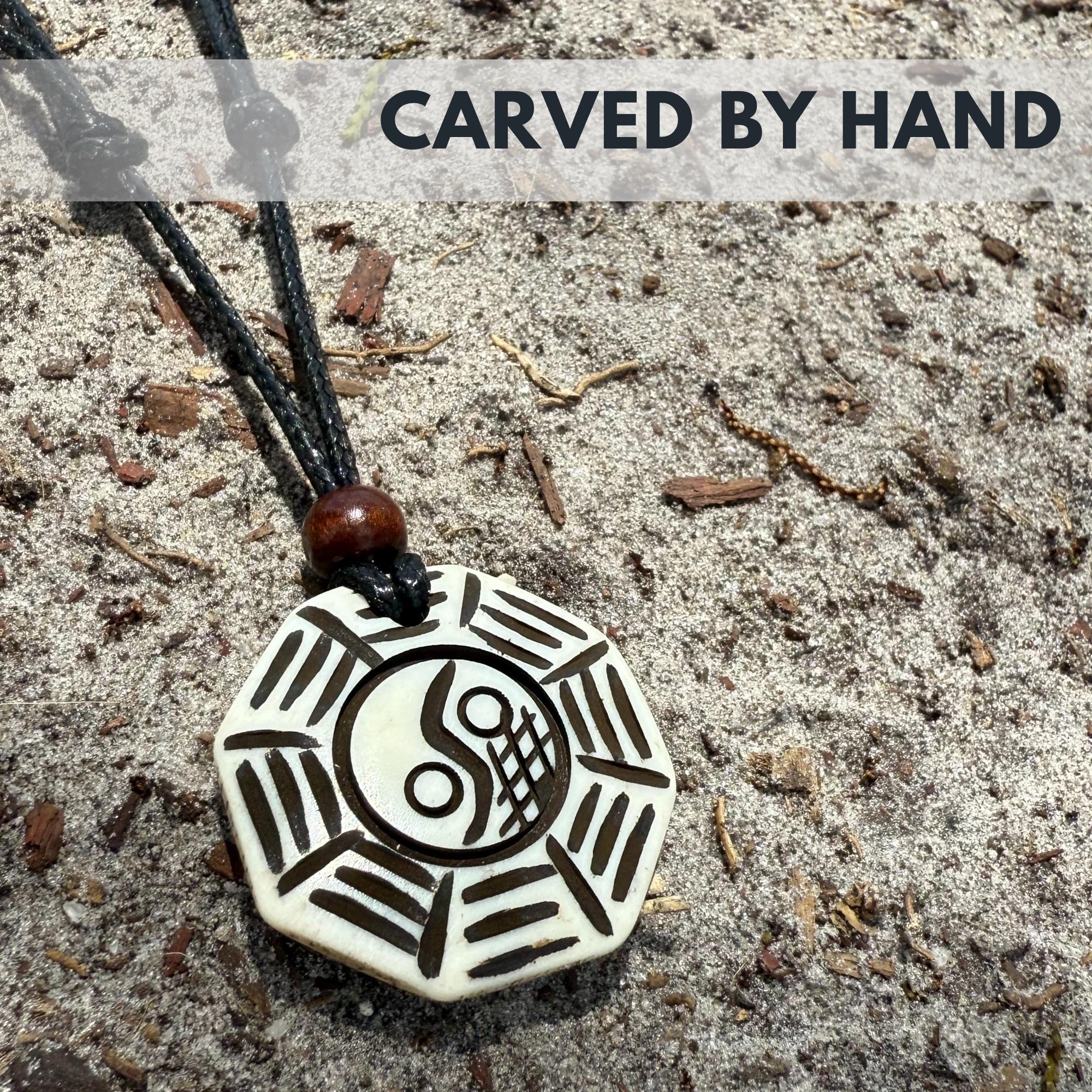 Reversible Yin Yang Necklace - White Yak Bone BaGua Spiritual Protection Amulet