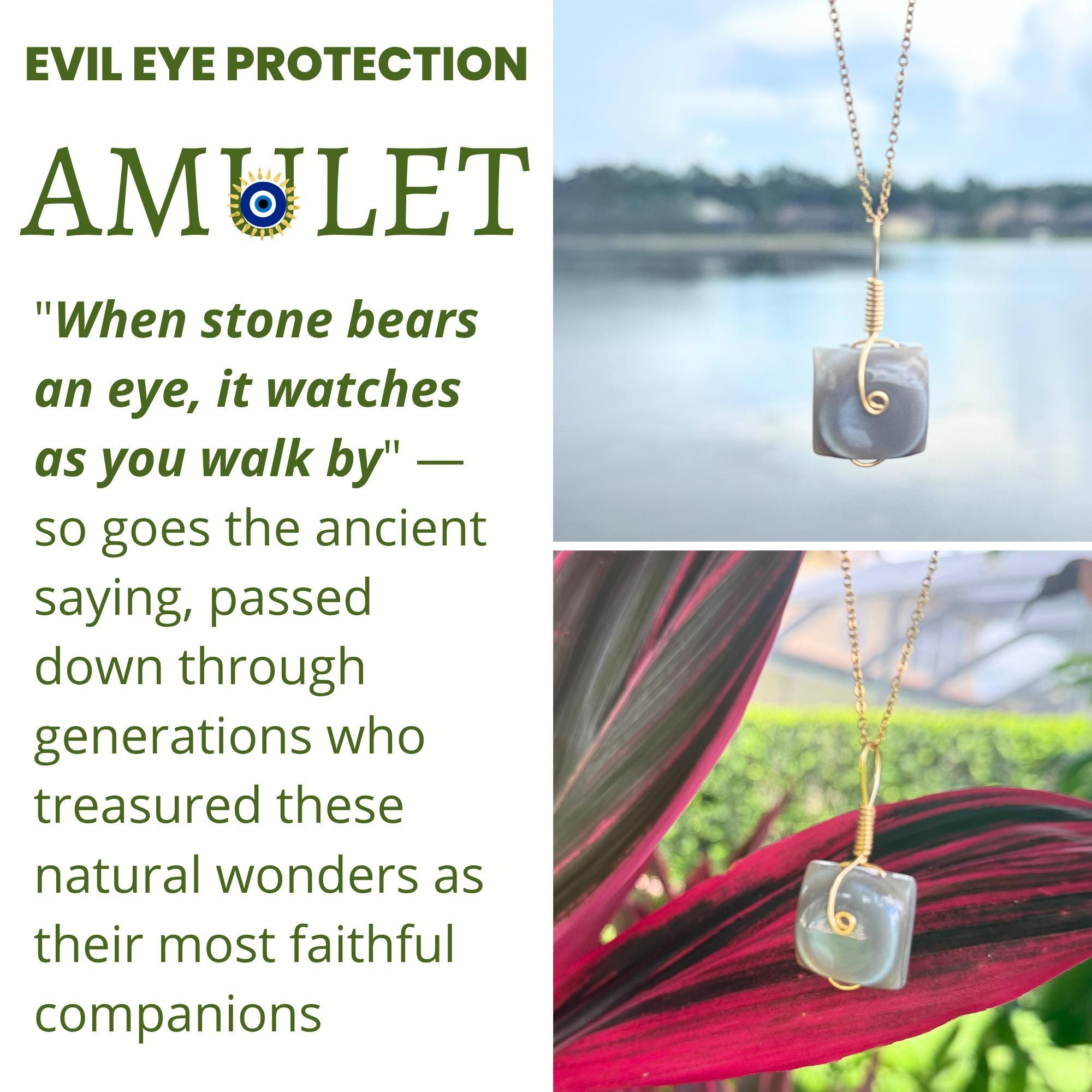 Eye Agate Necklace - Gold Tone Evil Eye Protection Amulet