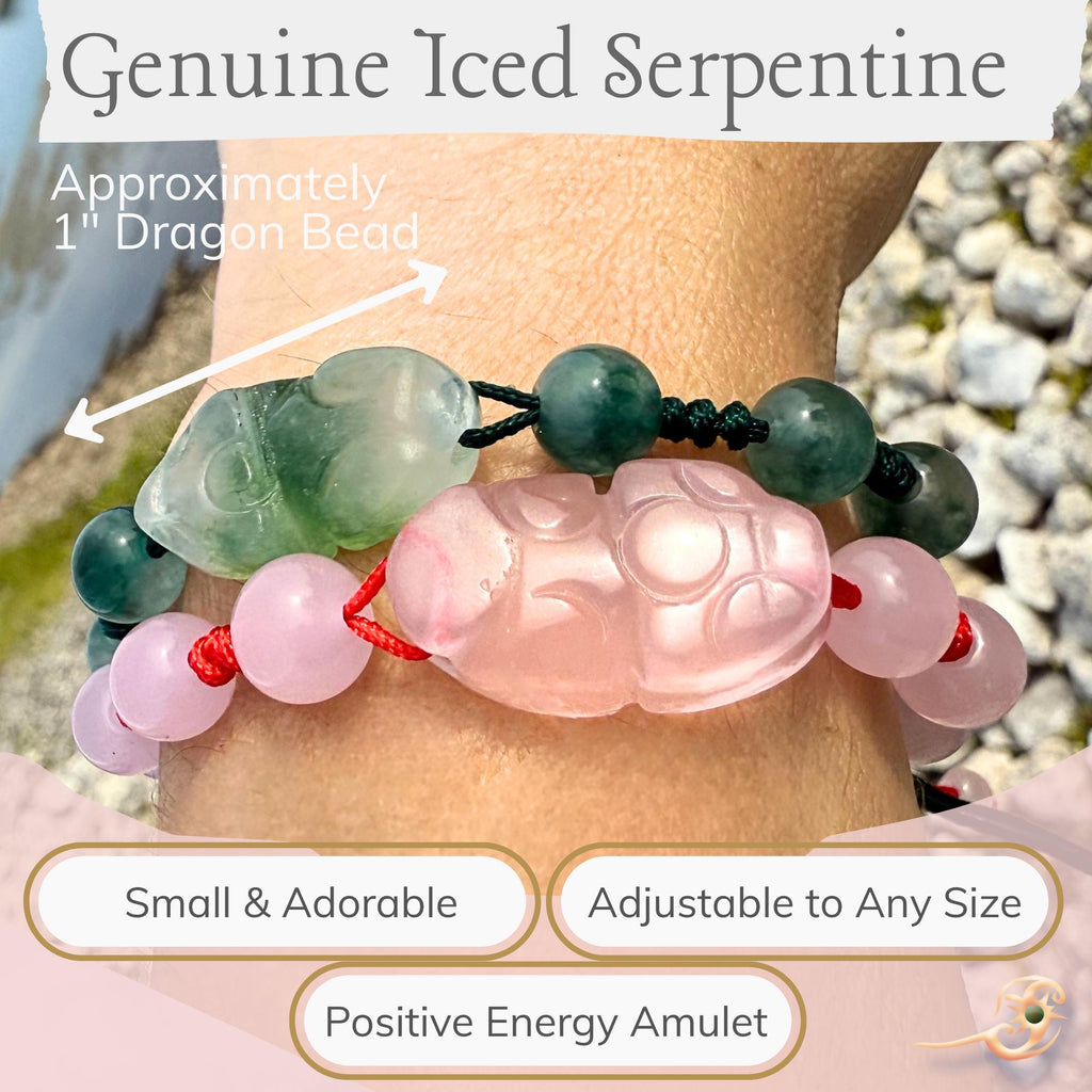 Matching Dragon Bracelet Set: Serpentine & Crystal Amulets for Couples