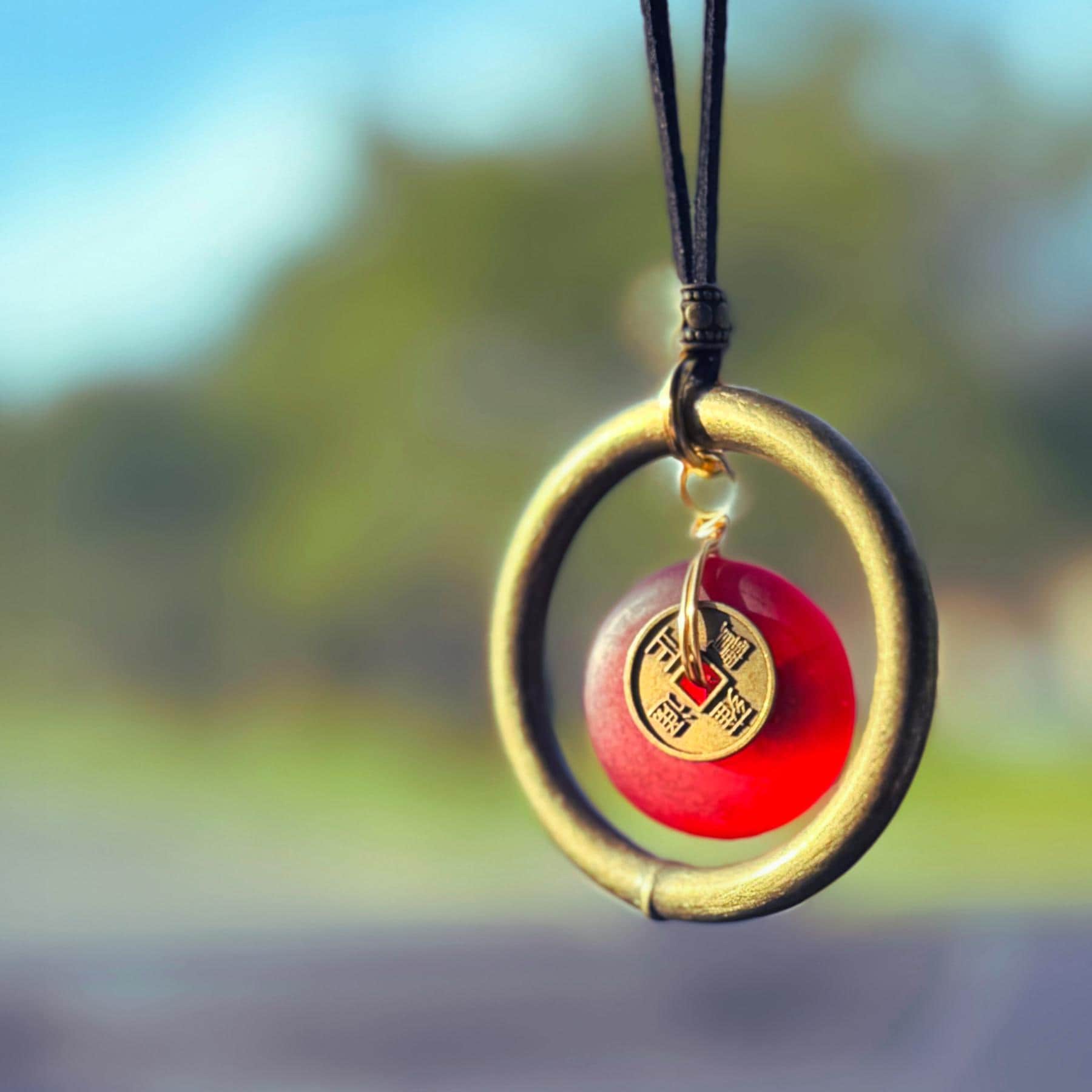 Sea Glass Car Amulet: Dragon Wheel of Fortune Charm