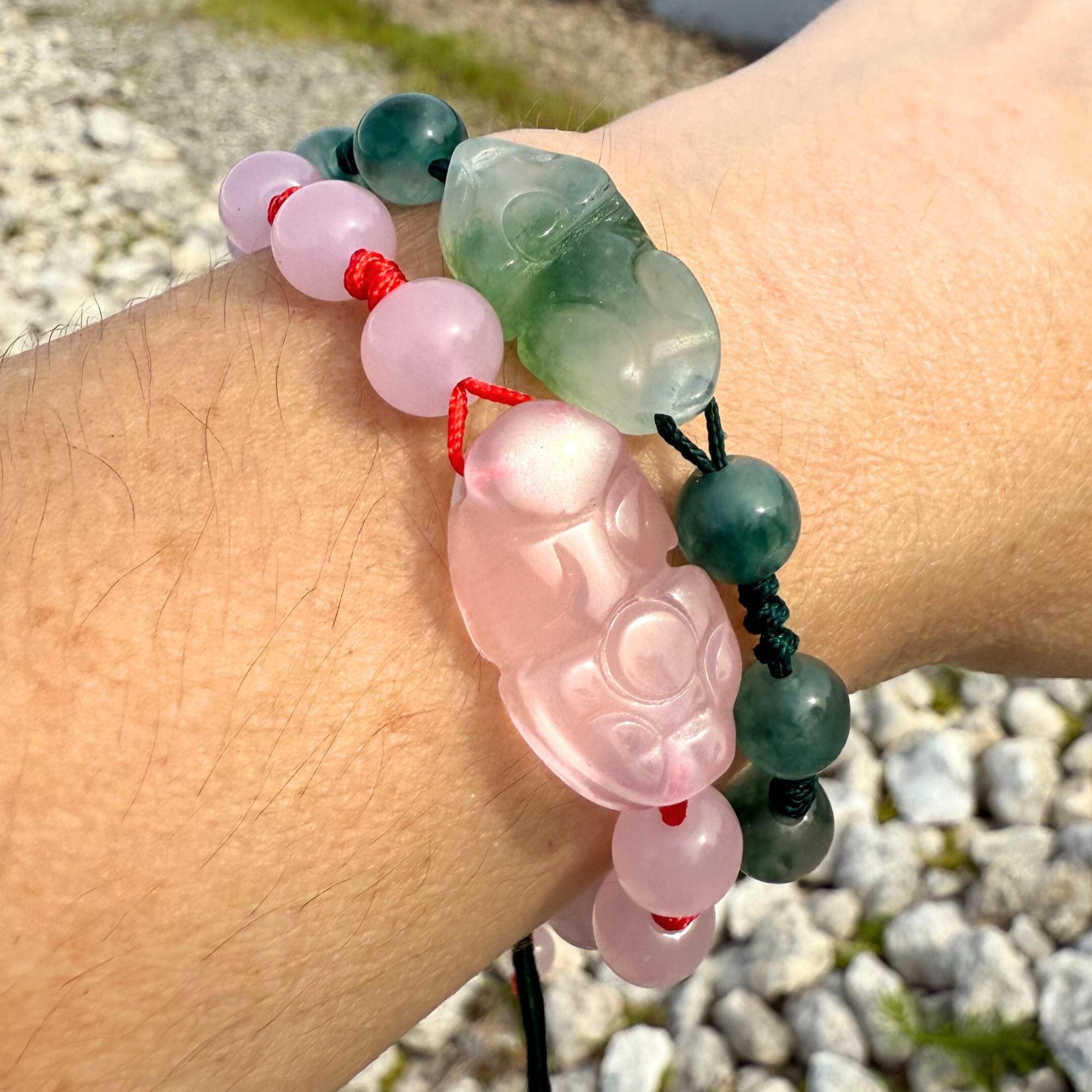 Matching Dragon Bracelet Set: Serpentine & Crystal Amulets for Couples