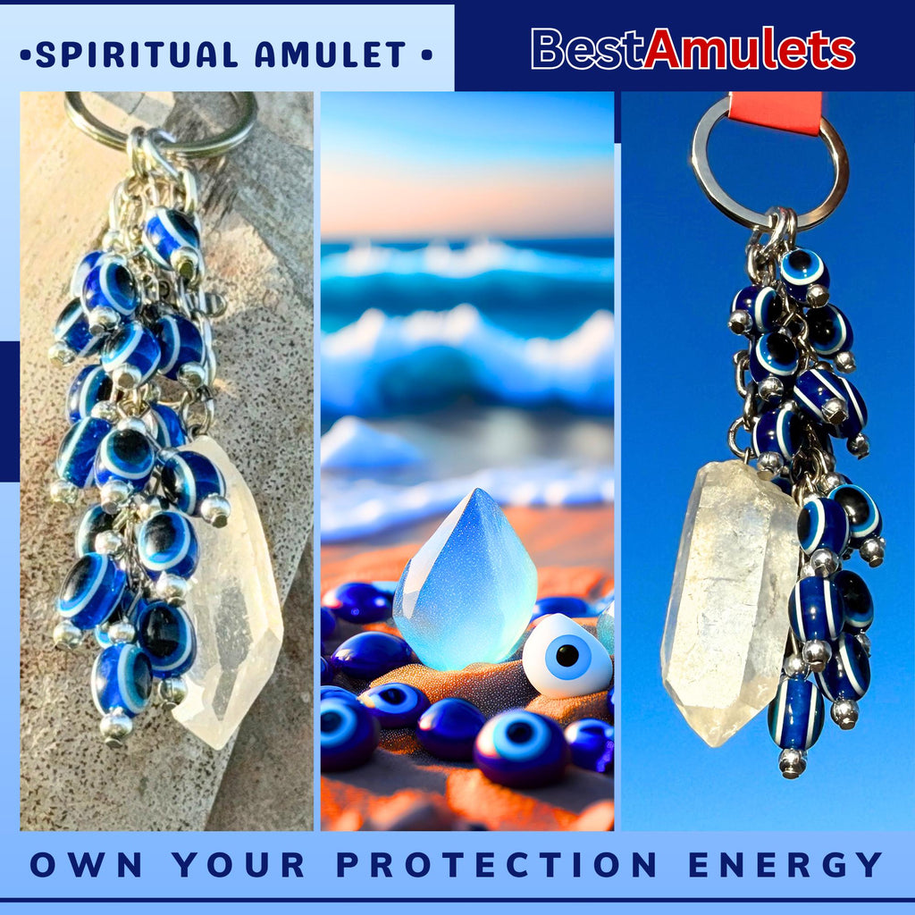 Evil Eye Keychain: Brazilian Quartz Crystal Amulet - Spiritual Protection
