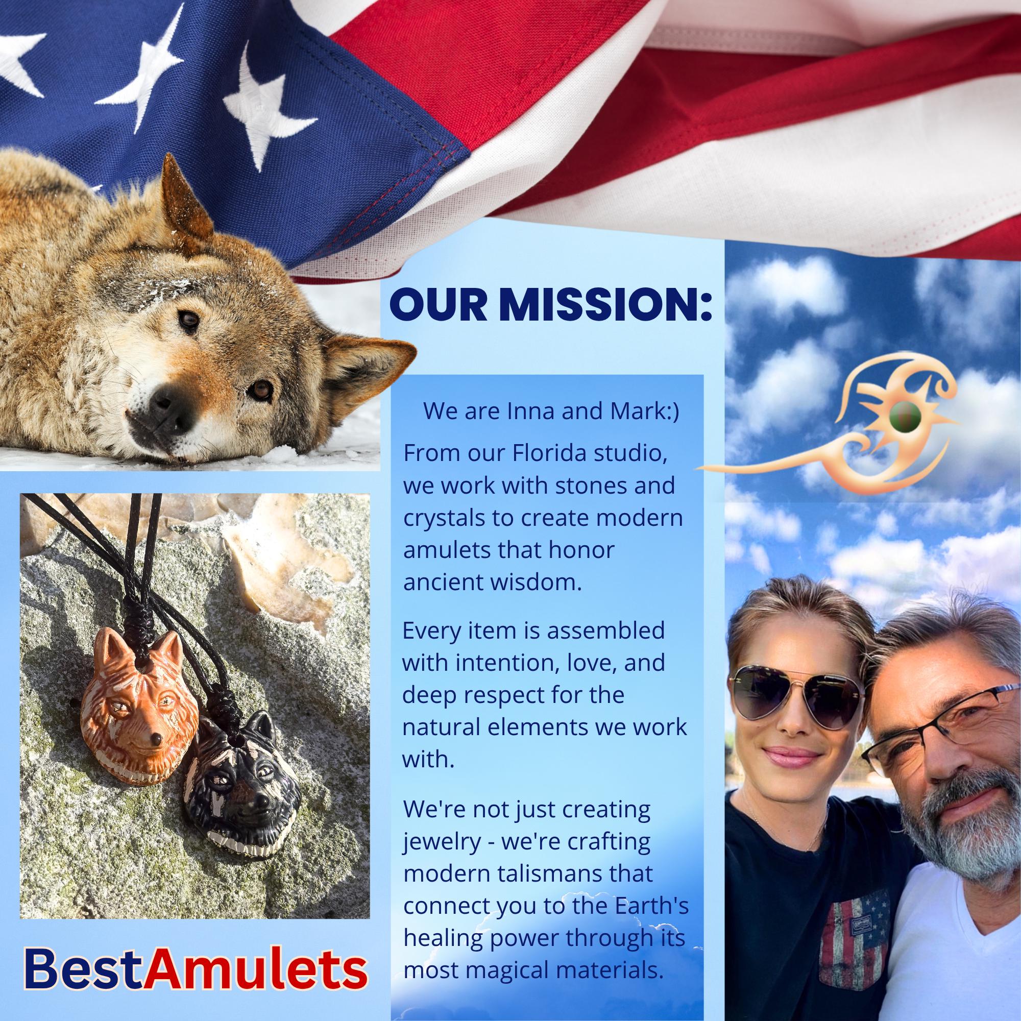 Hand-Painted Ceramic Wolf Totem Necklace: Spiritual Amulet Jewelry