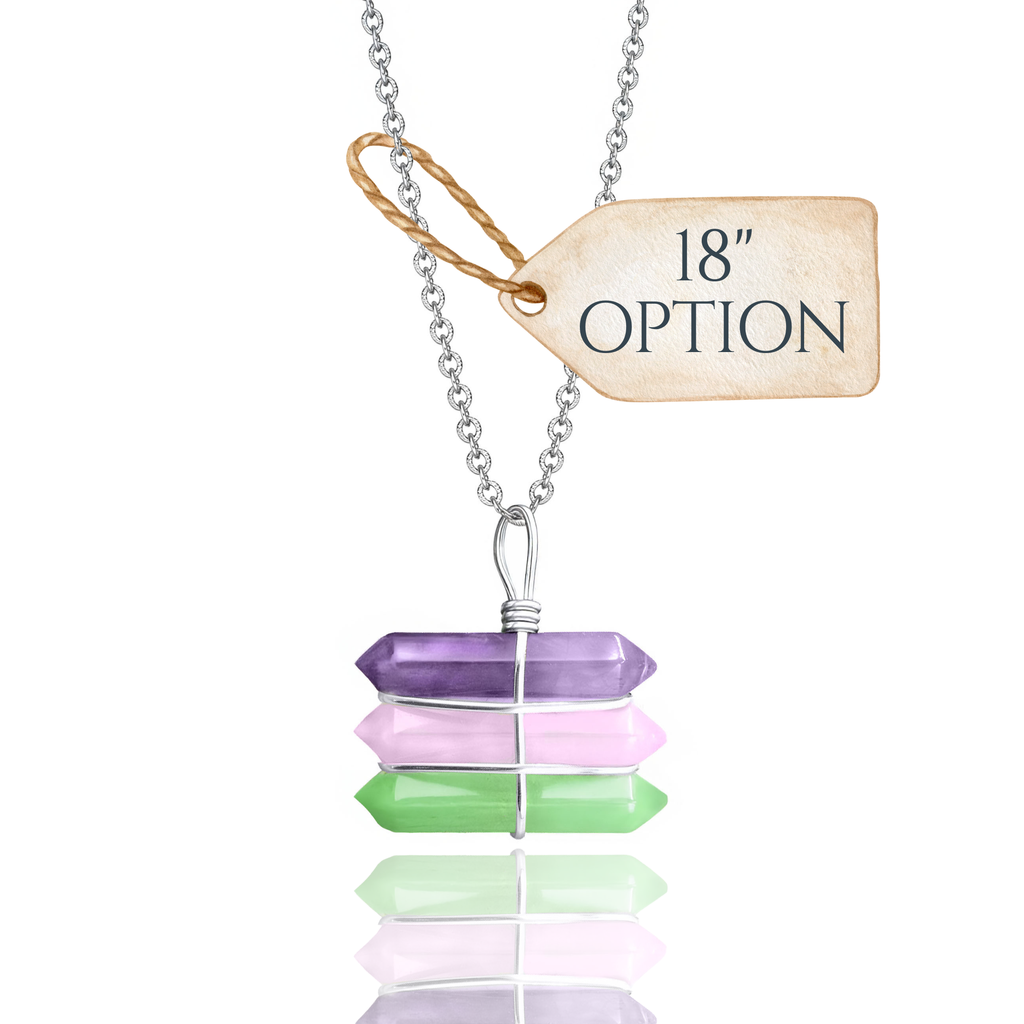 Triple Crystal Point Necklace - Amethyst, Rose & Green Quartz Amulet
