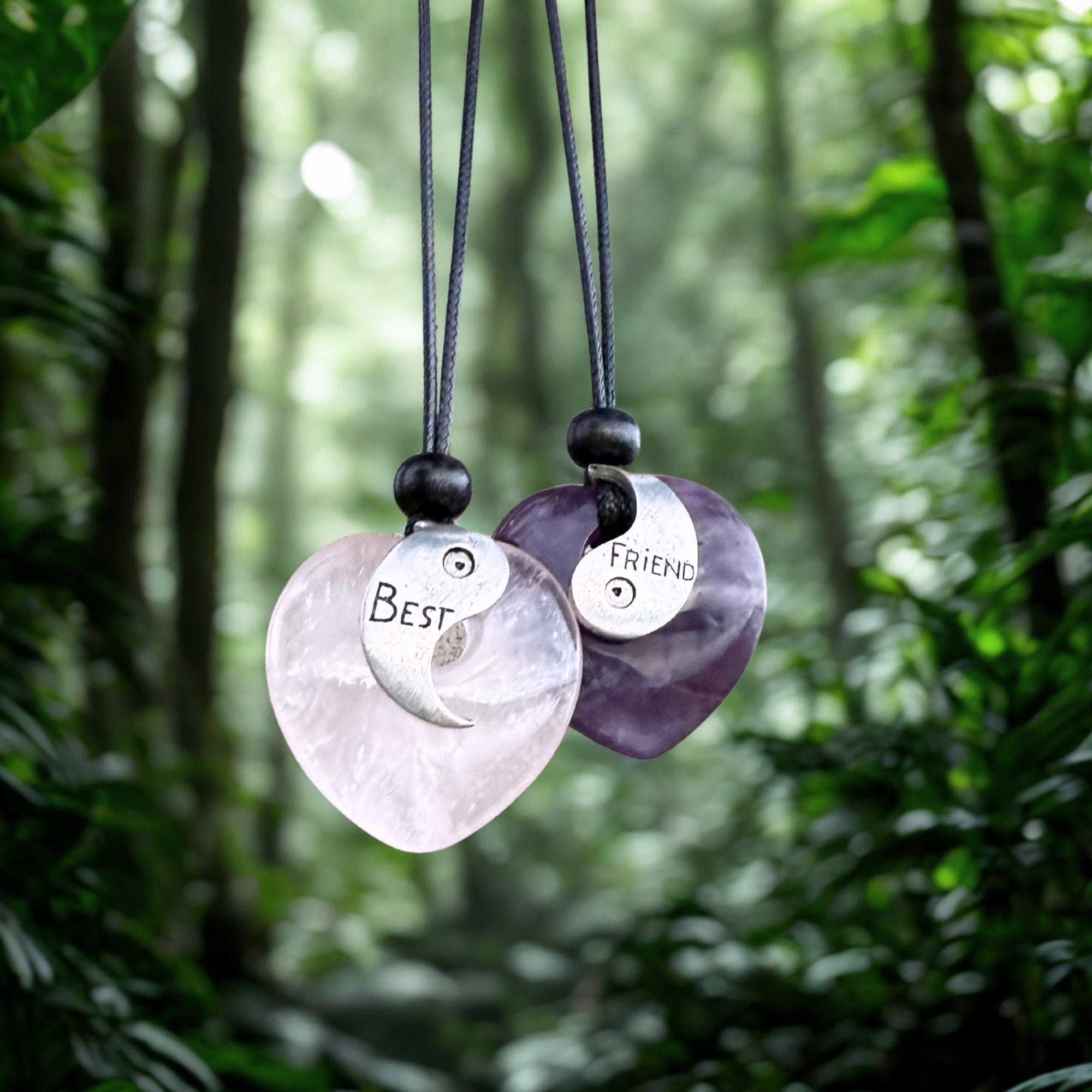 Amethyst and Rose Quartz Puffy Crystal Heart Donuts - Yin Yang Good Luck Friendship Amulets