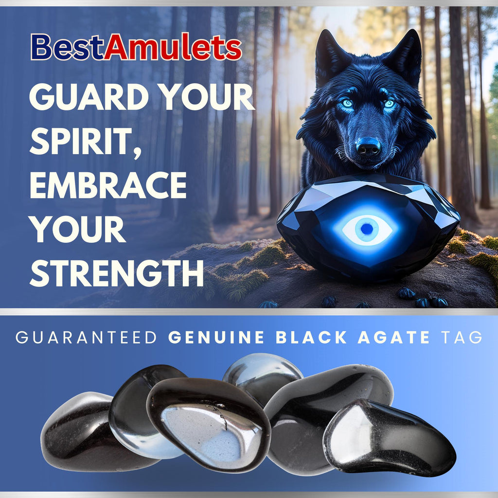 Black Agate Wolf Dreamcatcher Necklace – Evil Eye Protection Amulet