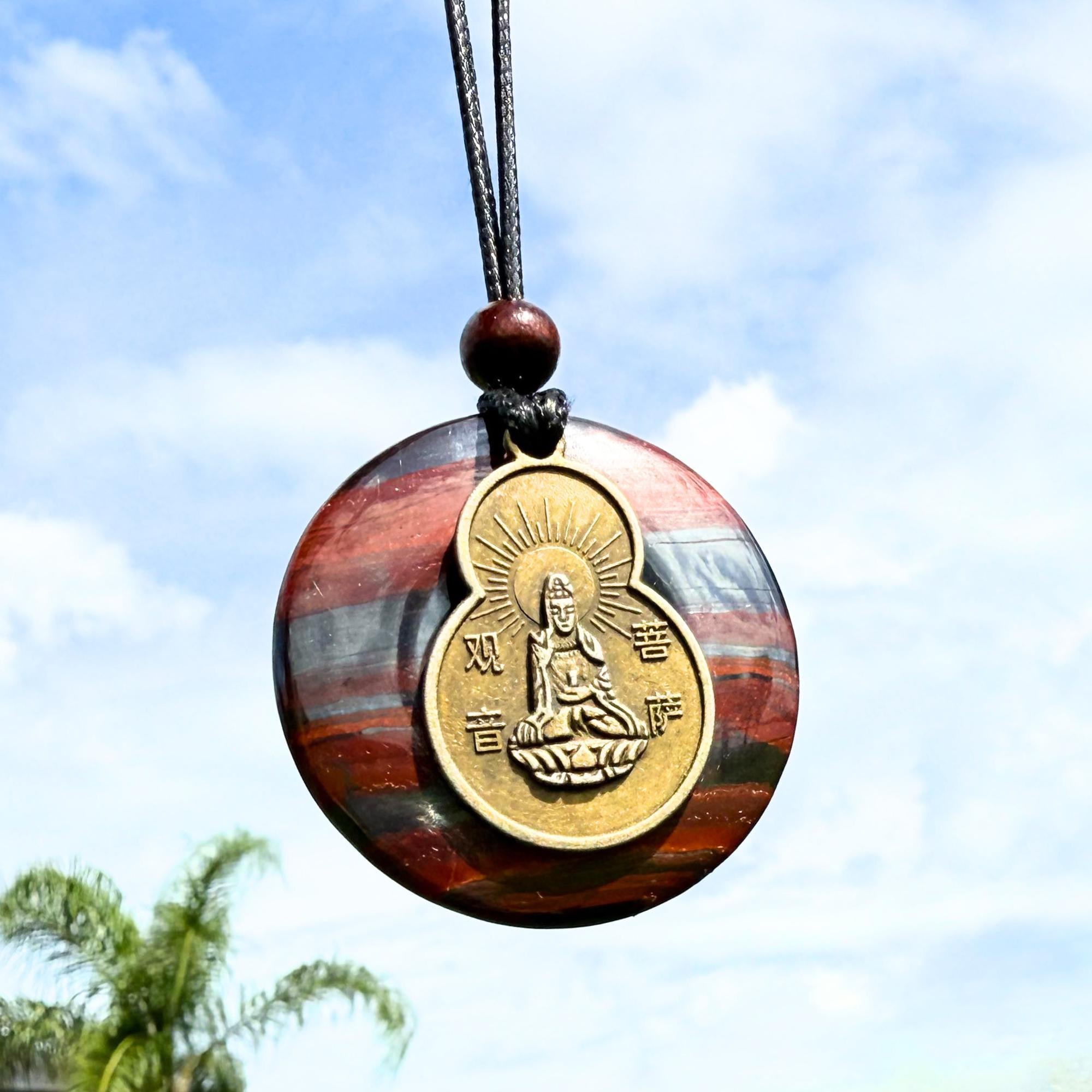 Kwan Yin Quan Amulet Necklace - Rare Dragon Eye Hematite Iron Protection Gemstone Jewelry