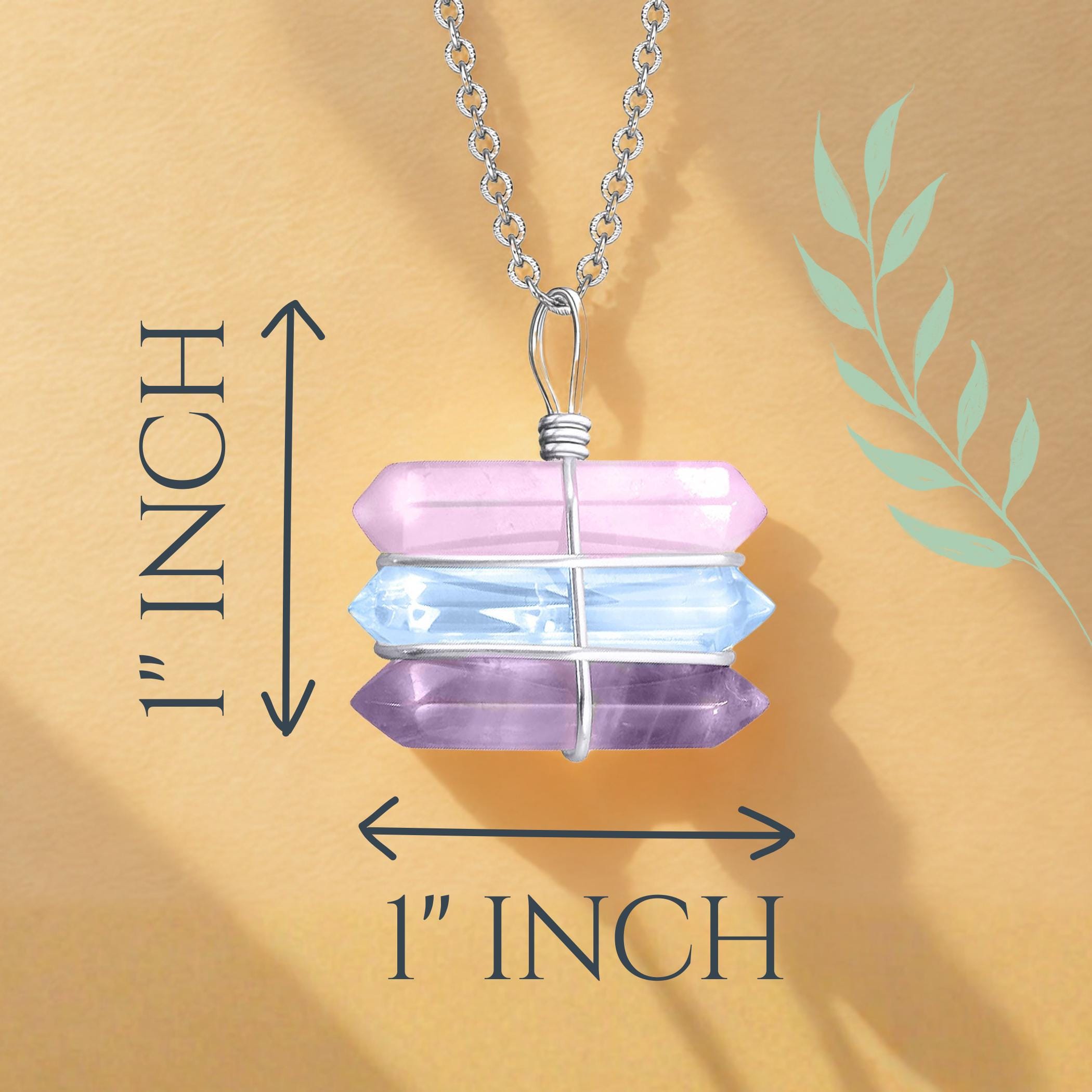 Triple Crystal Point Necklace – Amethyst, Rose and Clear Rock Quartz Amulet