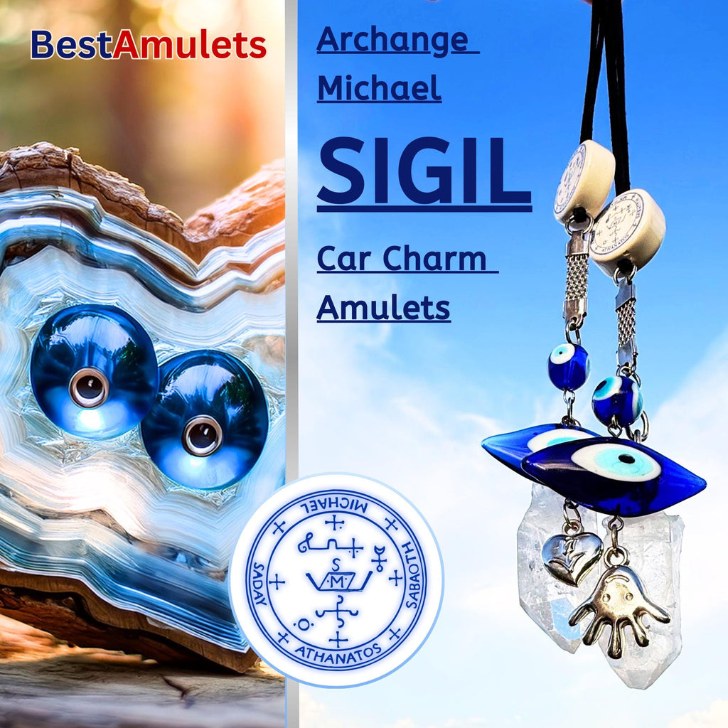Archangel Michael Car Charm: Evil Eye Quartz Crystal Amulet