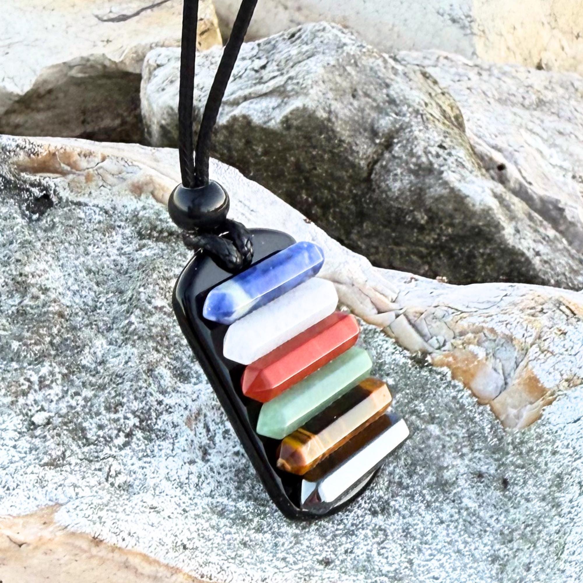 Chakra Gemstone Amulet Necklace – Energy Balancing Reiki Jewelry