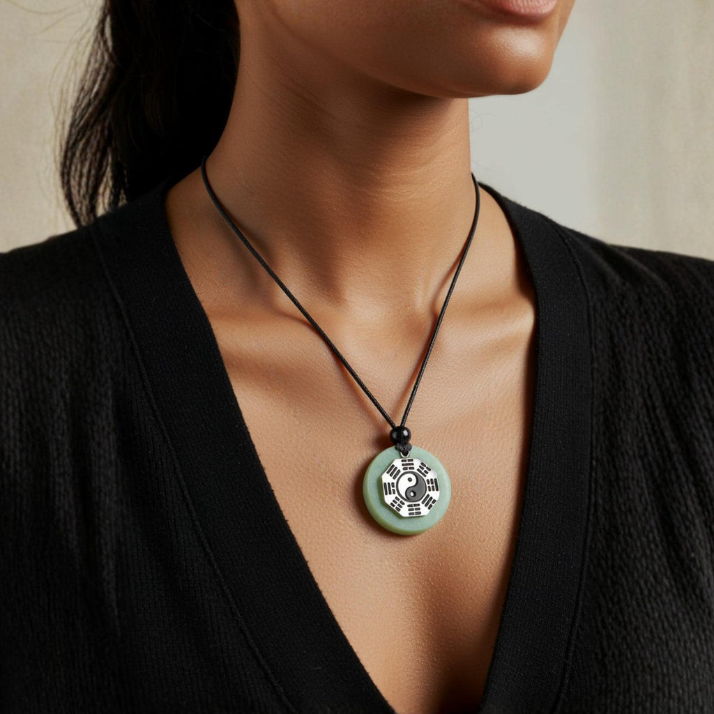 Green Quartz Yin Yang Necklace – Feng Shui BaGua Money Talisman Jewelry