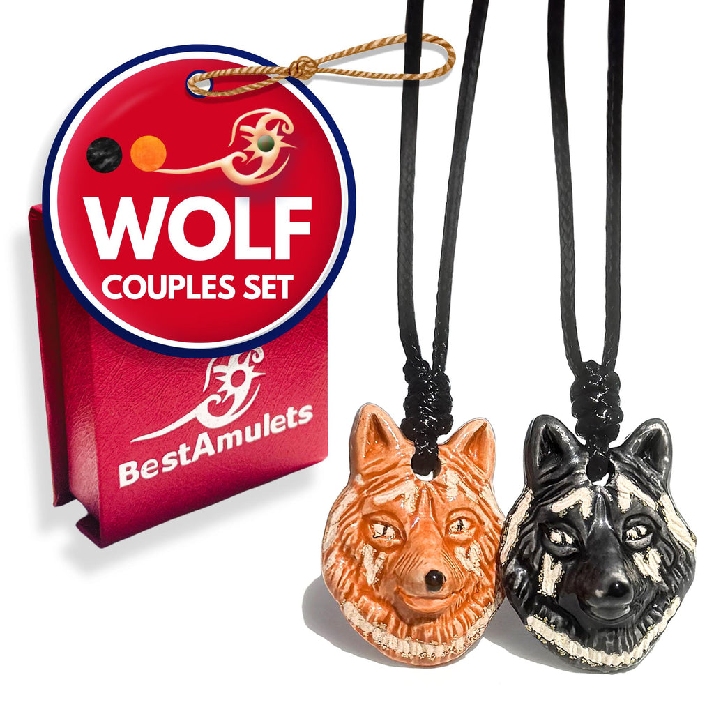 Hand-Painted Ceramic Wolf Totem Necklace: Spiritual Amulet Jewelry