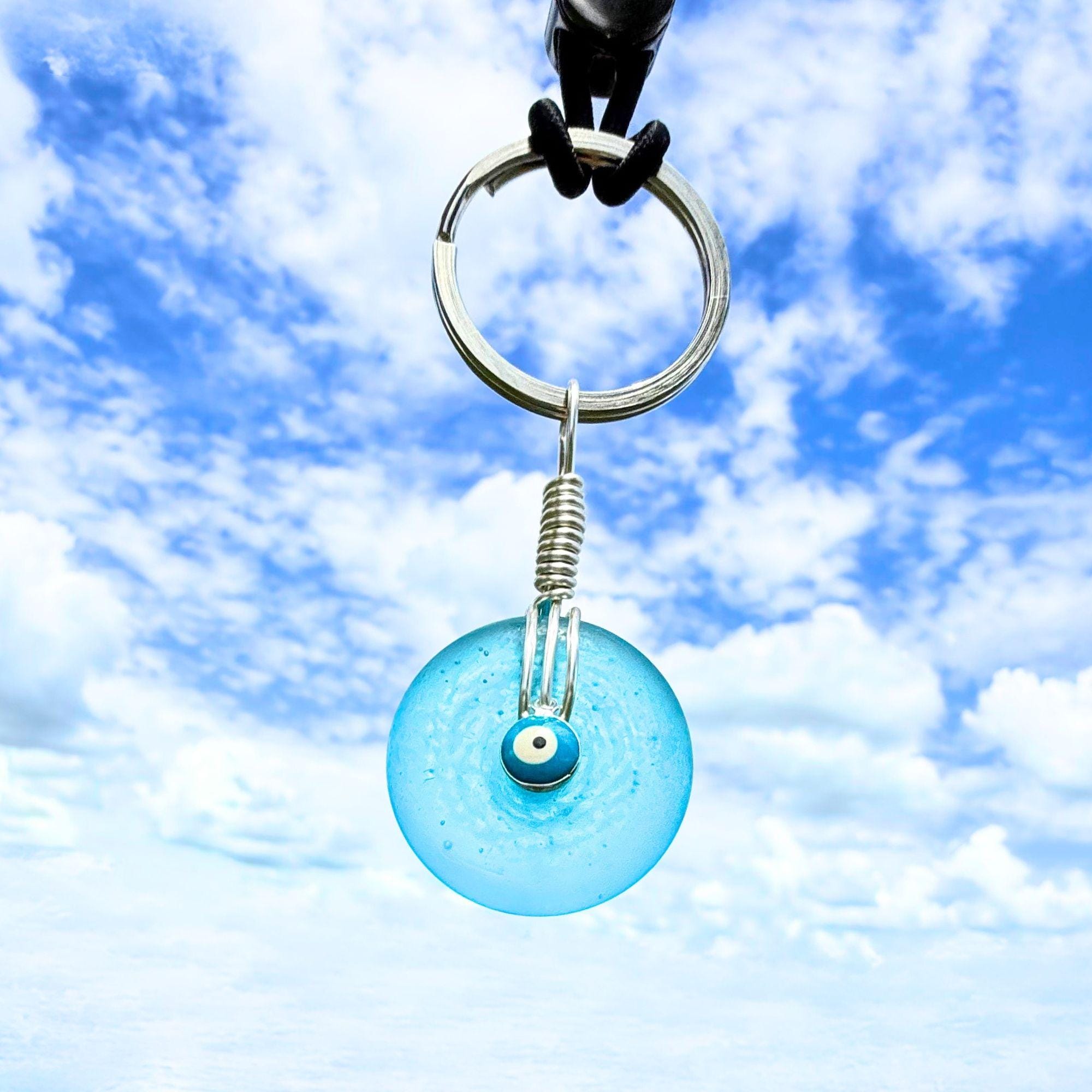 Sea Glass Evil Eye Keychain – Lucky Donut Amulet