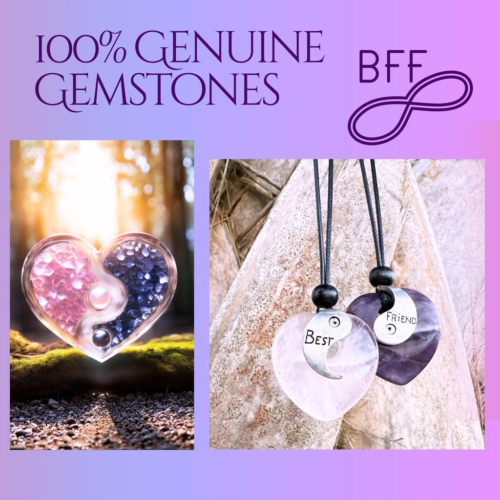 Amethyst and Rose Quartz Puffy Crystal Heart Donuts - Yin Yang Good Luck Friendship Amulets