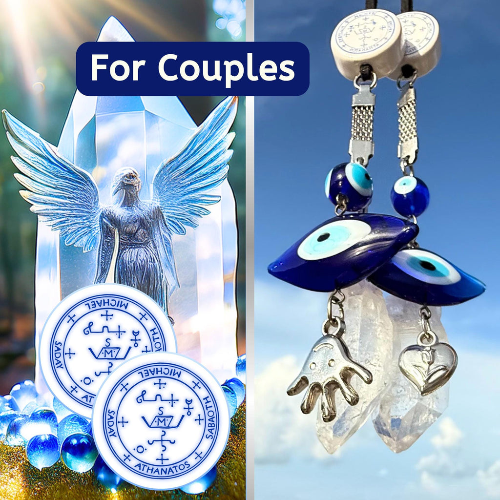 Archangel Michael Car Charm: Evil Eye Quartz Crystal Amulet