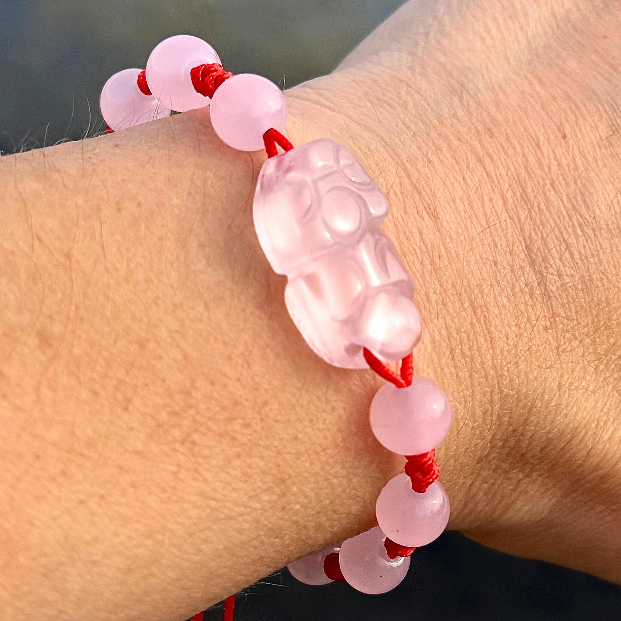 Pink Dragon Bracelet: Simulated Jade, Red String Amulet - Heart Chakra Jewelry