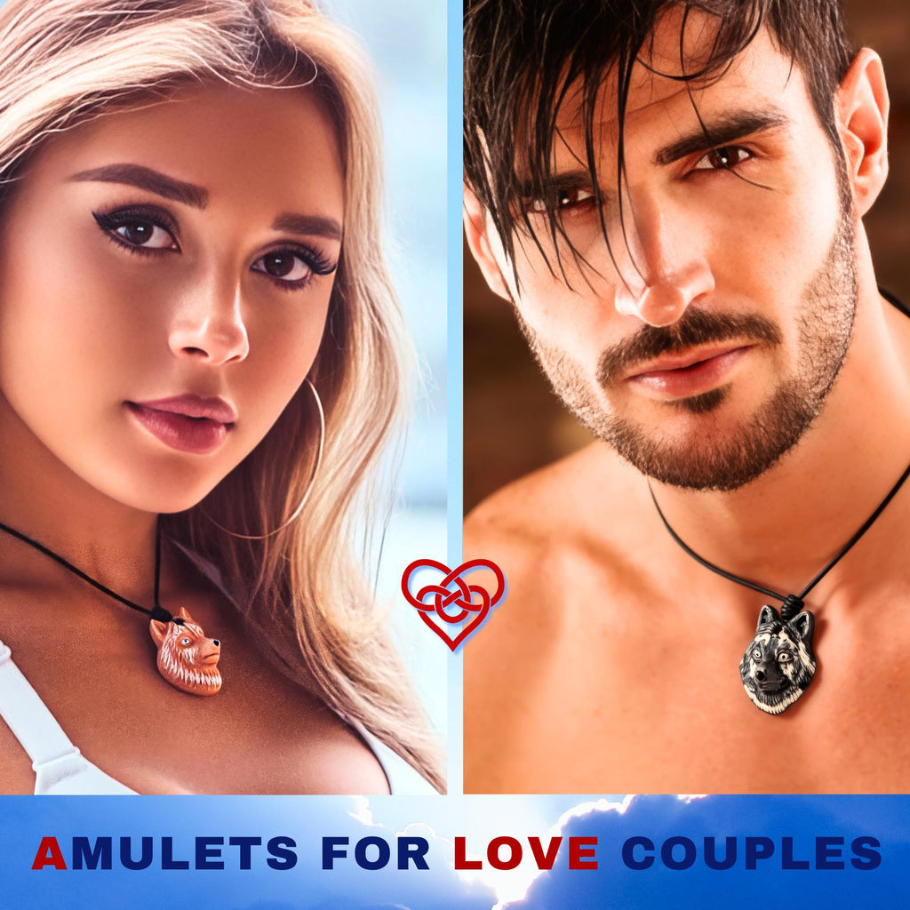 Hand-Painted Ceramic Wolf Totem Necklace: Spiritual Amulet Jewelry