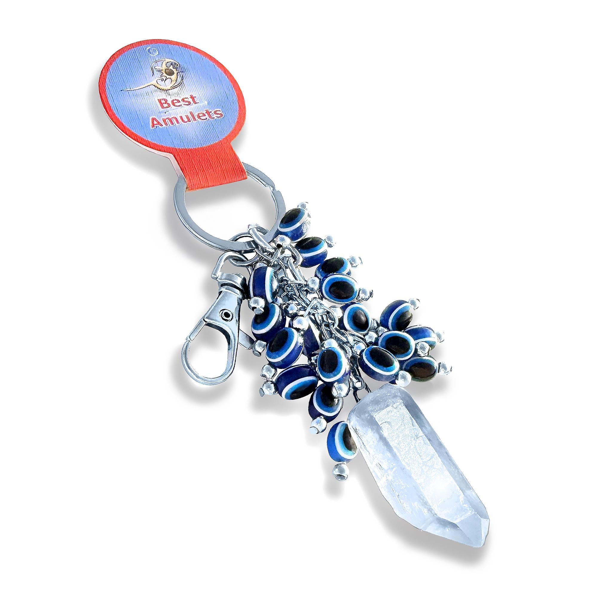 Evil Eye Keychain: Brazilian Quartz Crystal Amulet - Spiritual Protection
