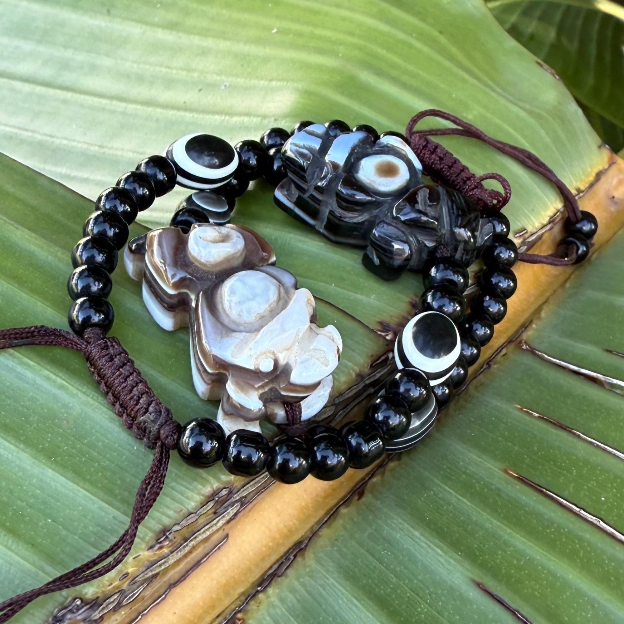 Dragon Carved Agate Bracelet - Matching Couples Set - Natural His Hers Amulets - Spiritual Protection Jewelry