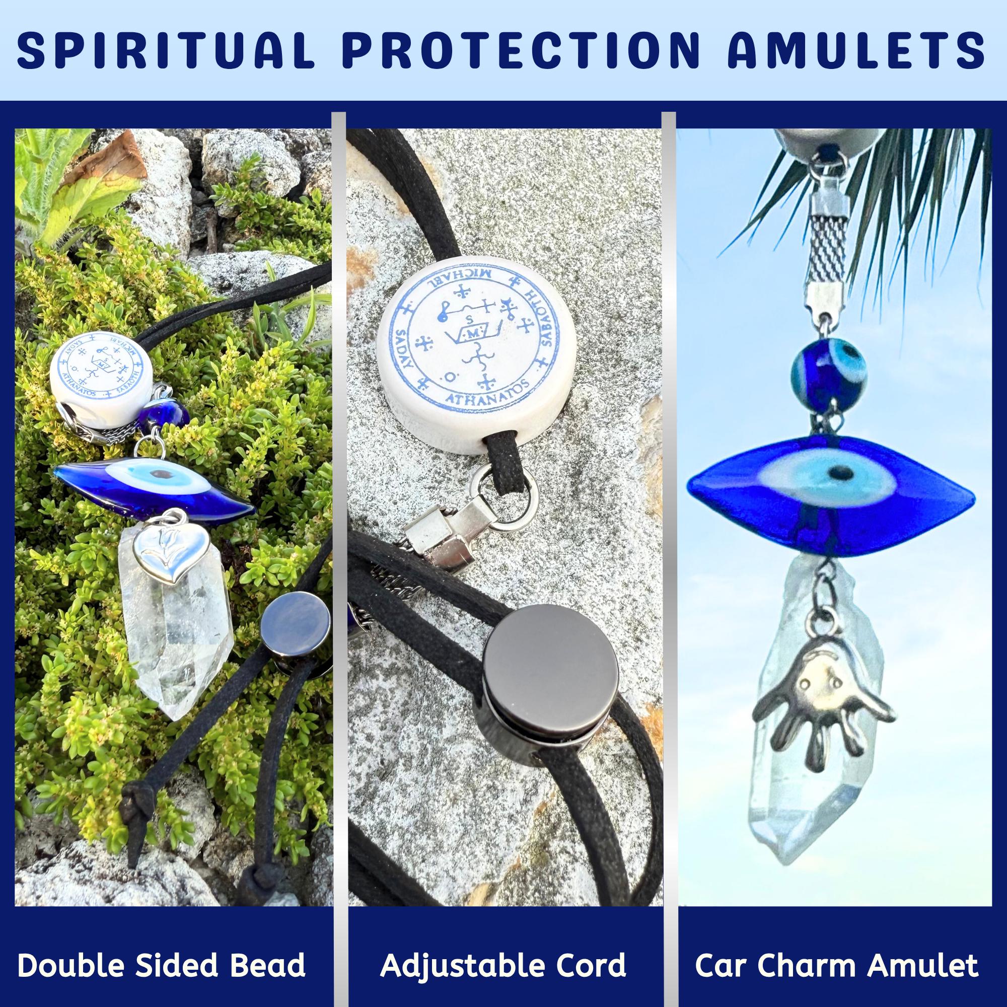 Archangel Michael Car Charm: Evil Eye Quartz Crystal Amulet