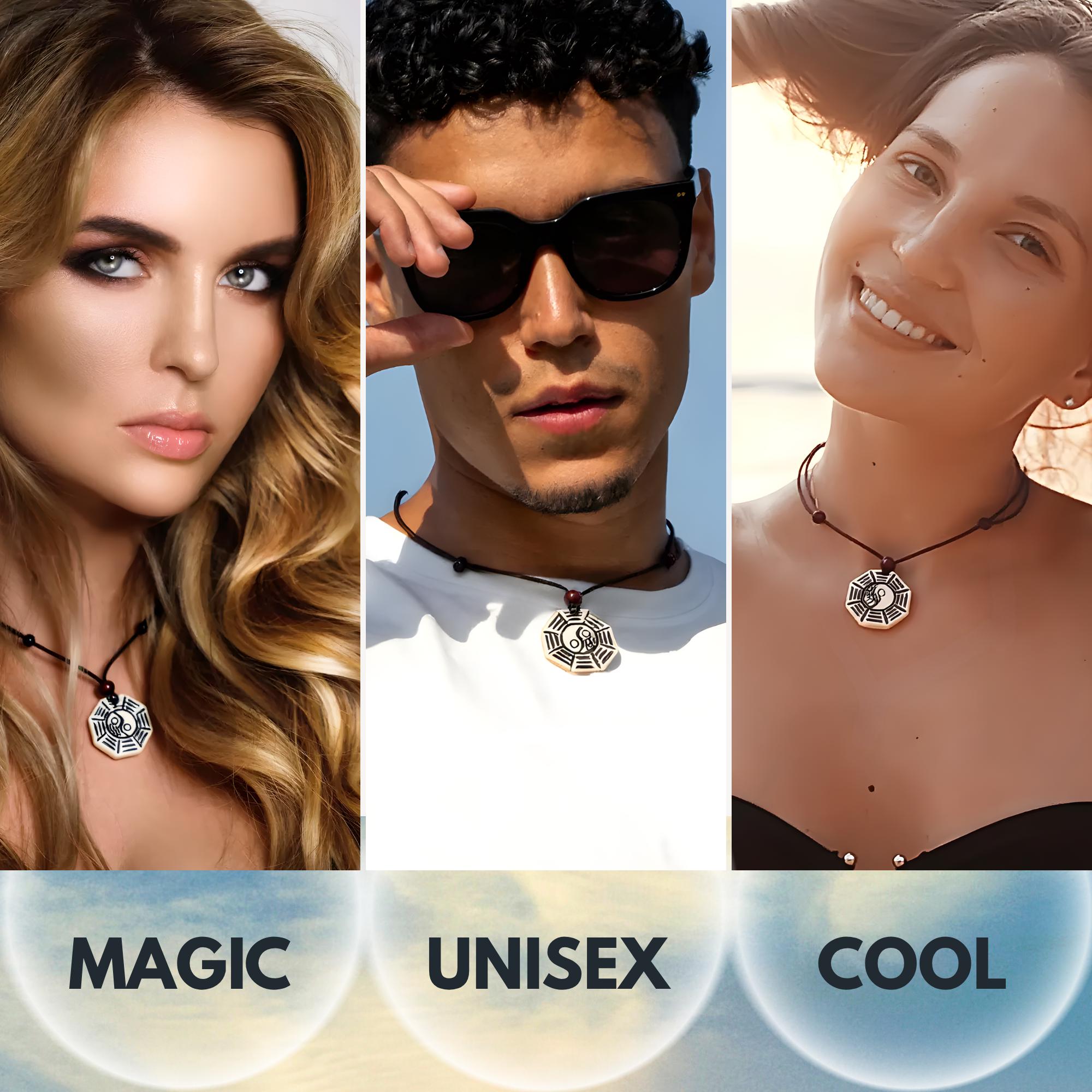 Reversible Yin Yang Necklace: White Yak Bone Ba Gua Amulet