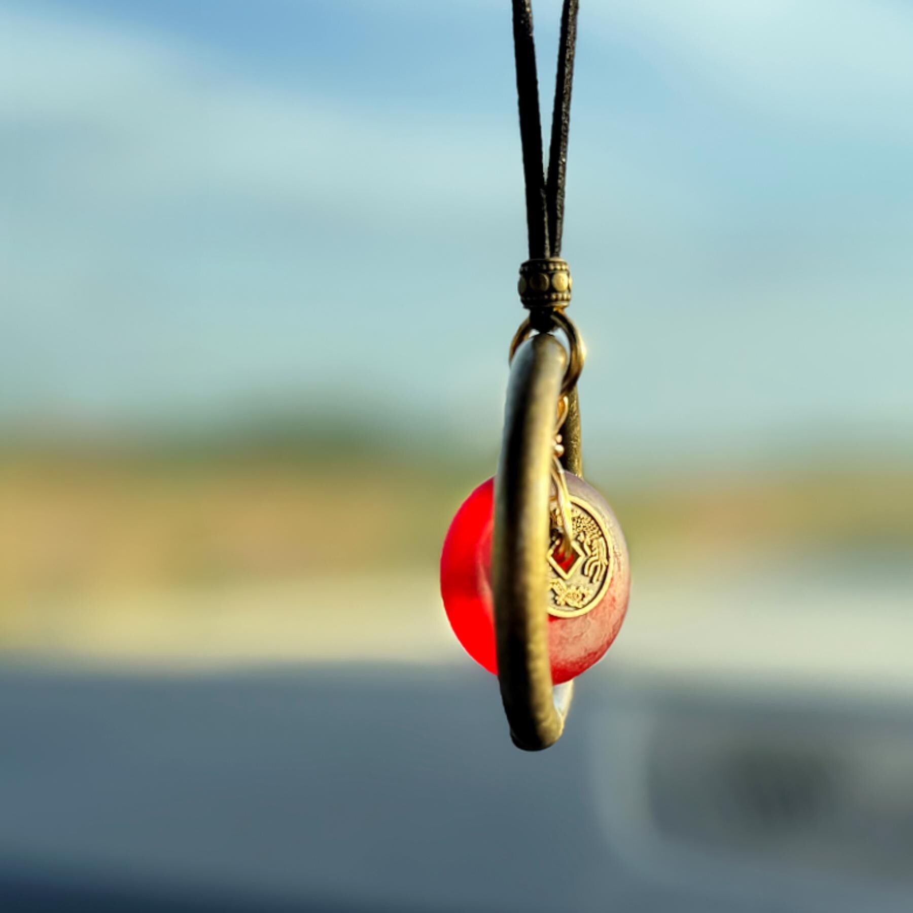 Sea Glass Car Amulet: Dragon Wheel of Fortune Charm