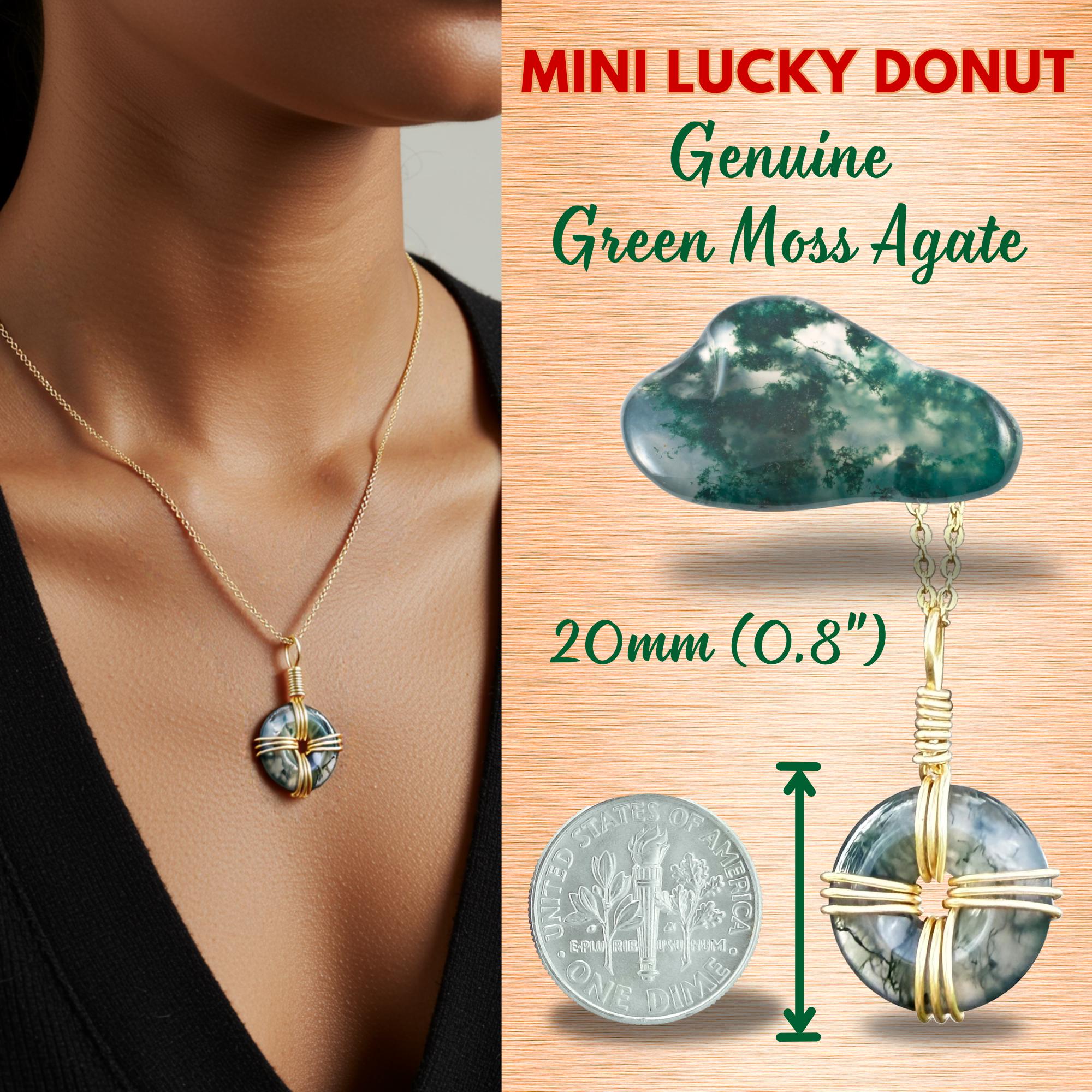 Celtic Cross Amulet in Green Moss Agate - 18 Inch Necklace - Fortune Donut Gemstone