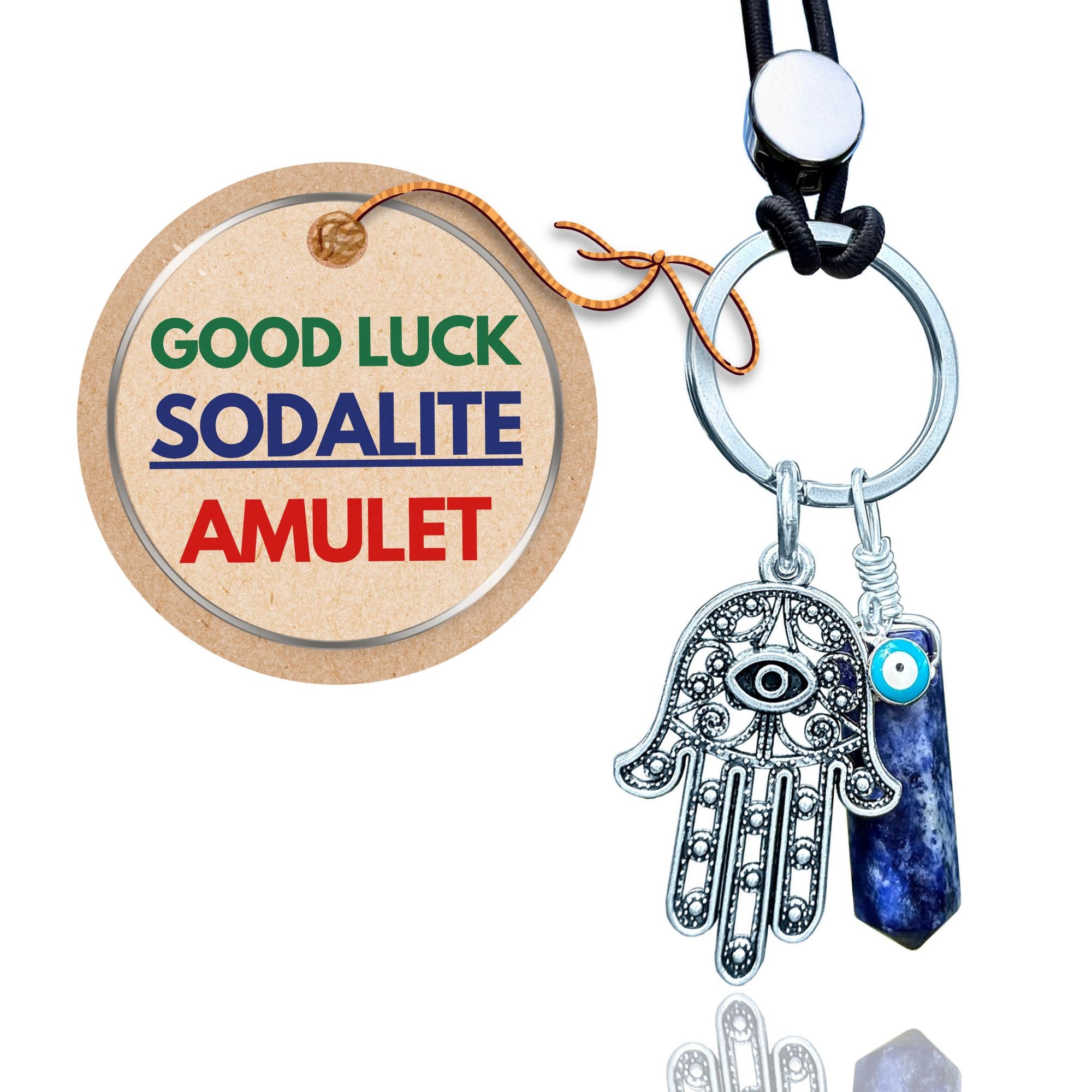 Sodalite Crystal Hamsa Hand Keychain – Evil Eye Car Charm Amulet