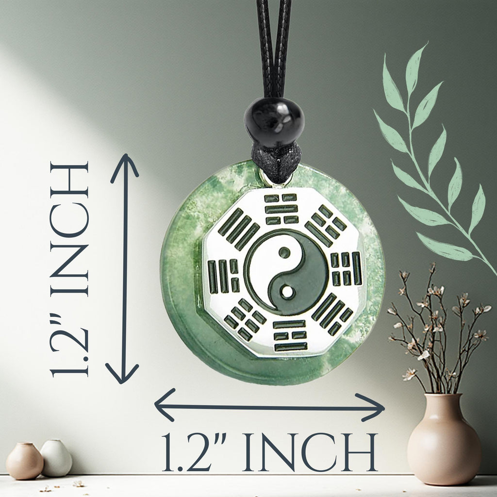 Green Moss Agate Yin Yang Amulet Necklace – Feng Shui BaGua Fortune Talisman Jewelry