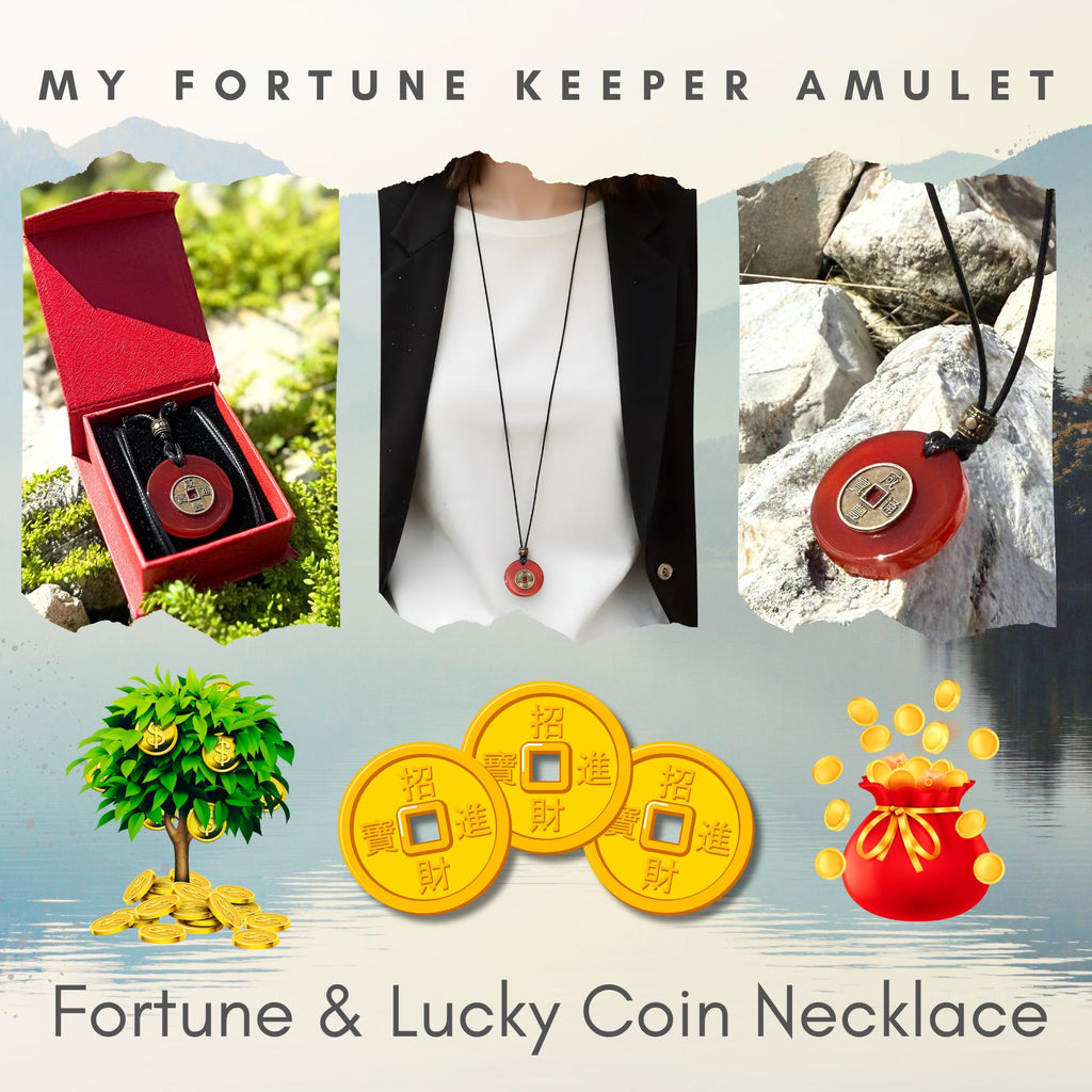 Carnelian Lucky Coin Necklace - Brass Fortune Amulet Adjustable Choker