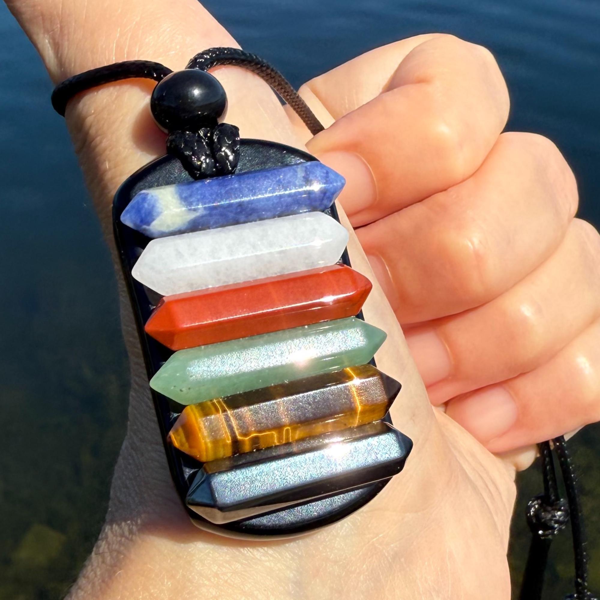 Chakra Gemstone Amulet Necklace – Energy Balancing Reiki Jewelry