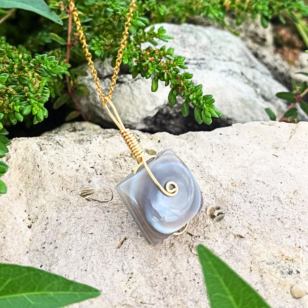 Eye Agate Necklace - Gold Tone Evil Eye Protection Amulet