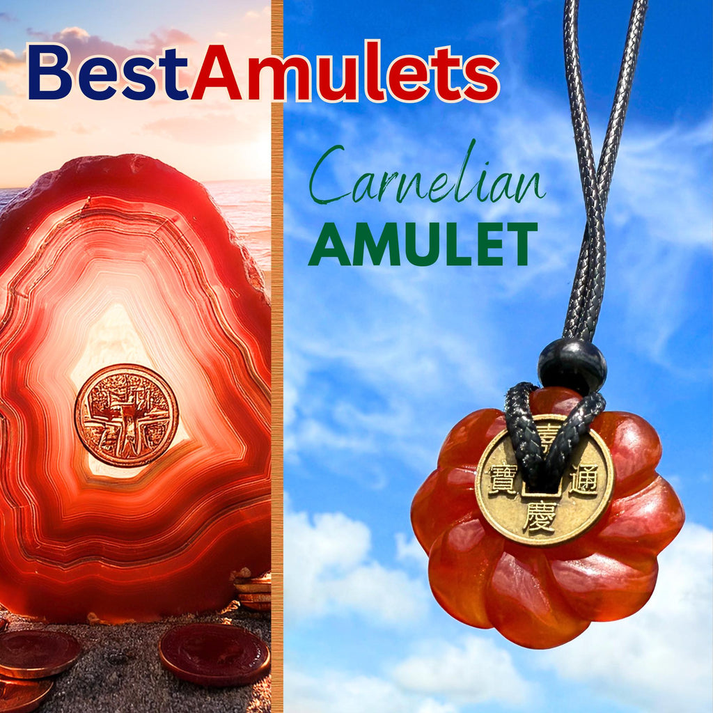 Celtic Lotus Carnelian Lucky Coin Donut Amulet Necklace - Feng Shui Spiritual Protection Energy Jewelry