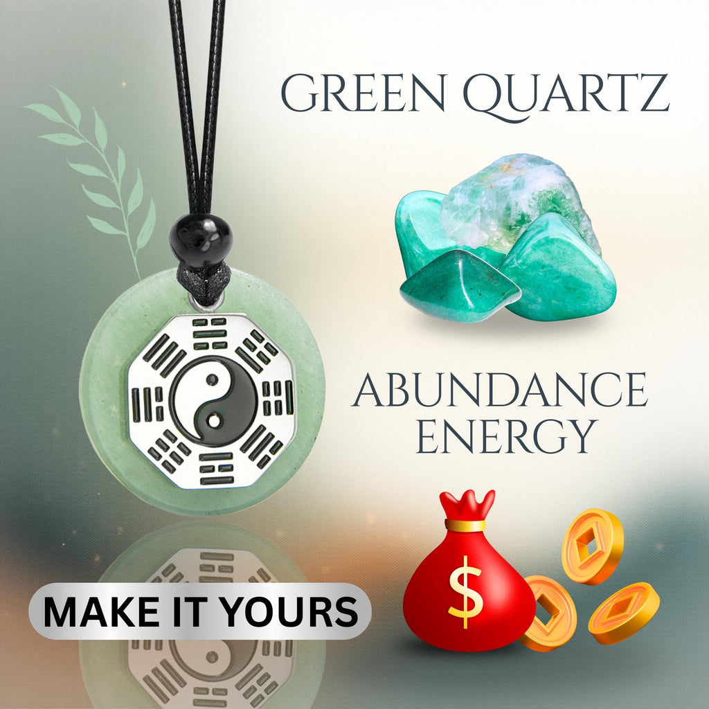 Green Quartz Yin Yang Necklace – Feng Shui BaGua Money Talisman Jewelry