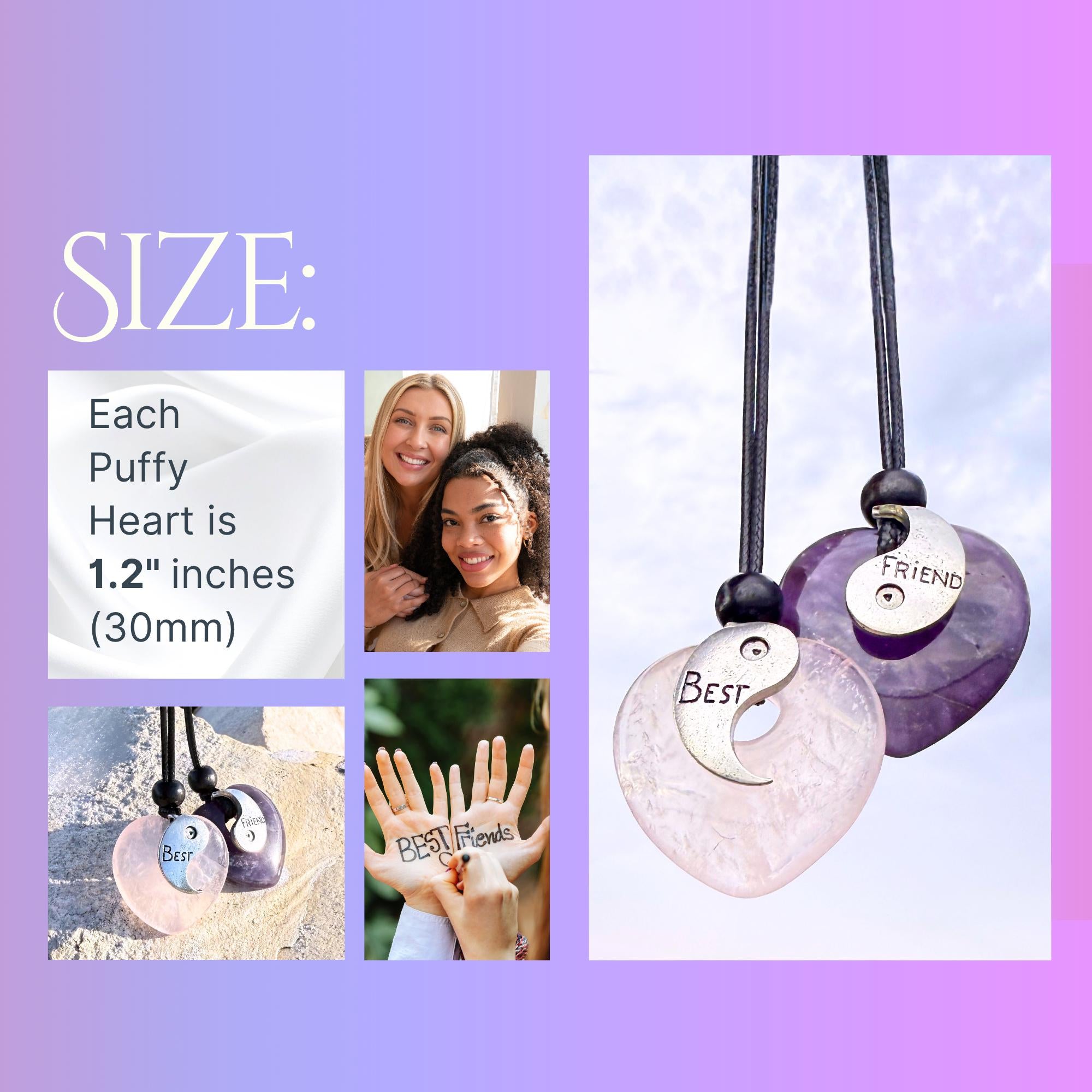 Amethyst and Rose Quartz Puffy Crystal Heart Donuts - Yin Yang Good Luck Friendship Amulets